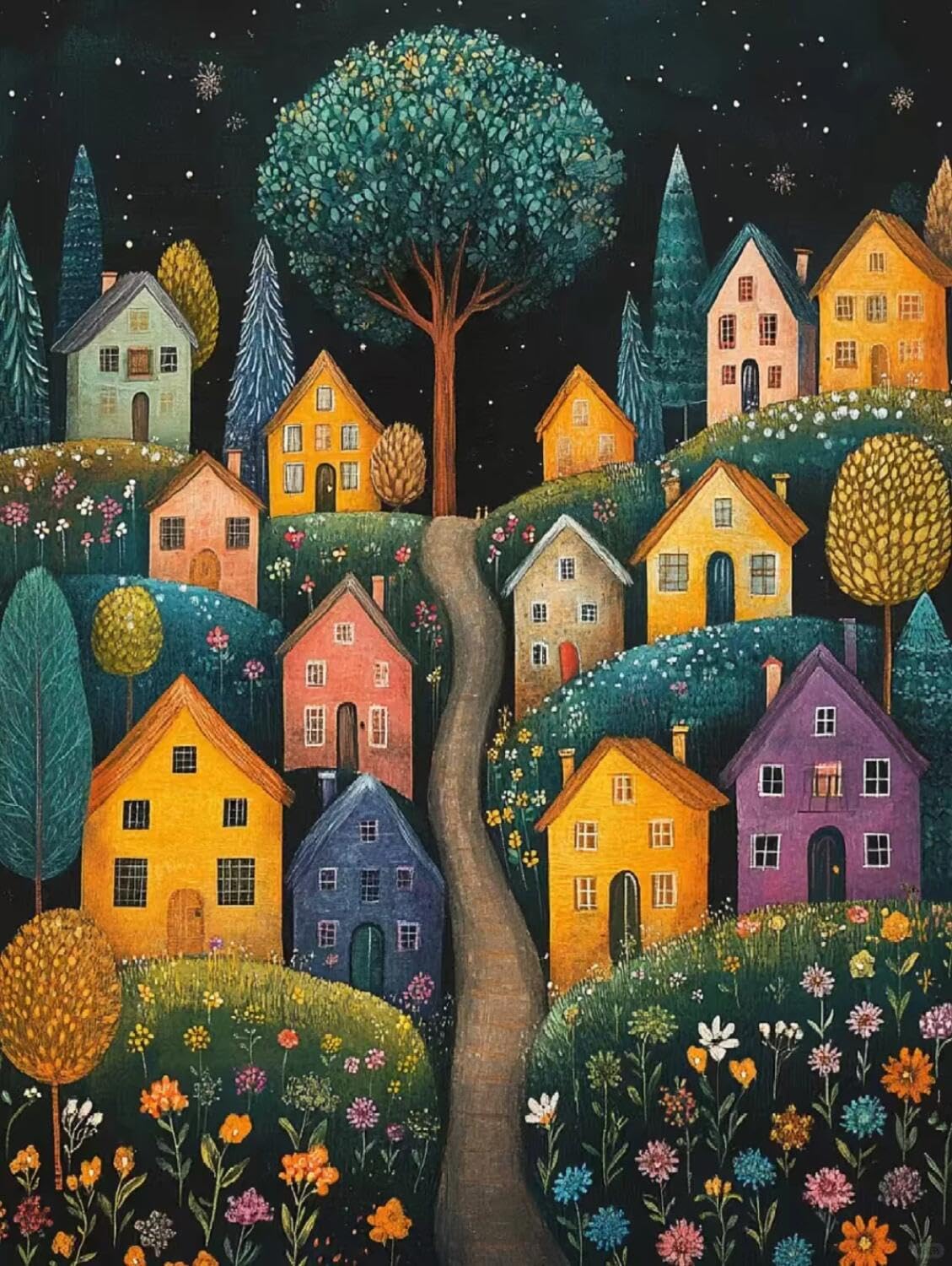 Rqwybcaxn C Bead Ross Stitch Kits Olorful Houses 40X50cm