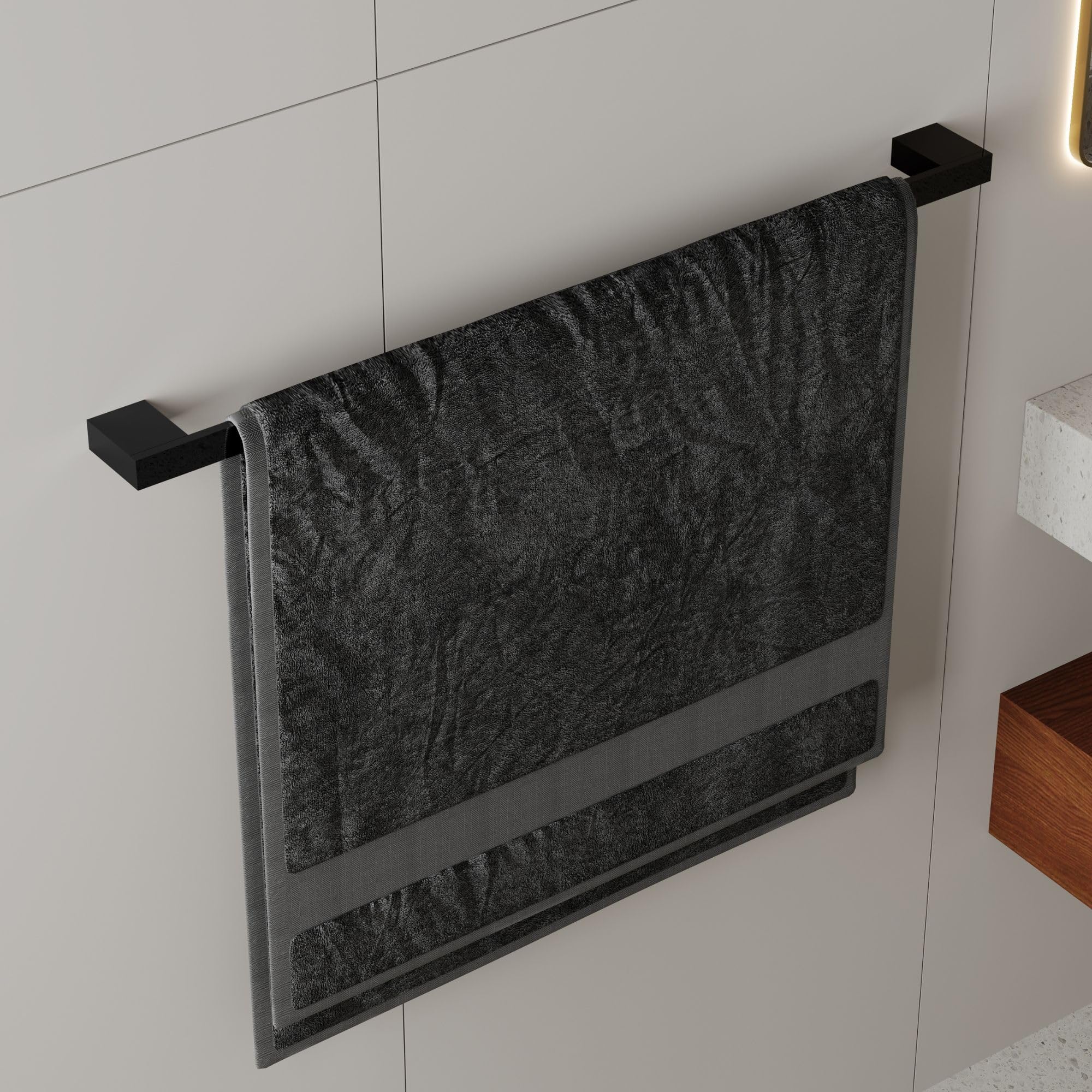 Kalb | Wieszak na ręczniki Lenn aluminiowy, bardzo długi (80 cm), na ścianę, podwójne mocowanie, do łazienki i umywalki, czarny lub chrom, wieszak na ręczniki (czarny)