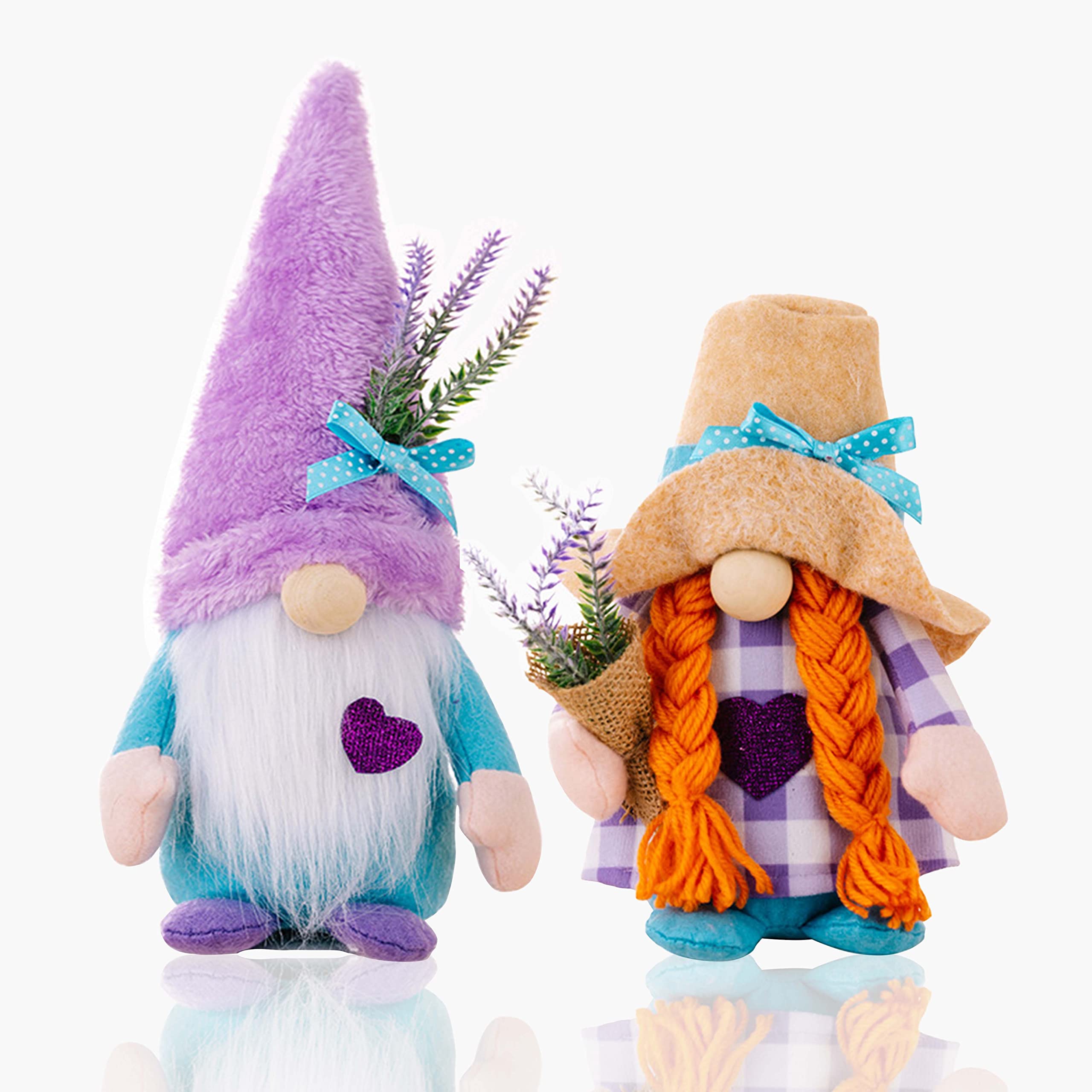 2PCS Purple Lavender Gnomes Plush, Spring Summer Gnomes Decorations for Home, Kitchen Tiered Tray Tomte Decor, Valentine Stuffed Gnomes Gifts for Women, Handmade Ornaments Swedish Home Decorations