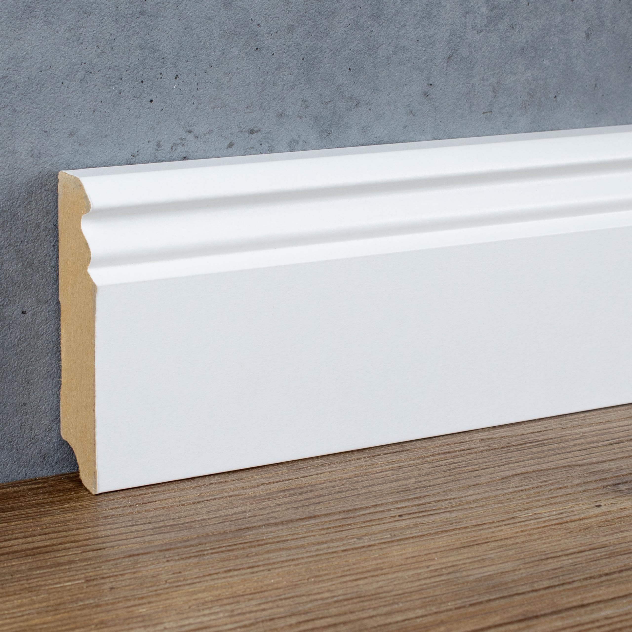 PROVISTON - Battiscopa con profilo di Berlino, 19 x 80 x 2500 mm, anima in MDF laminato, bianco, da incollare, viti e chiodi, stile classico, 12,5 m, 5 pezzi