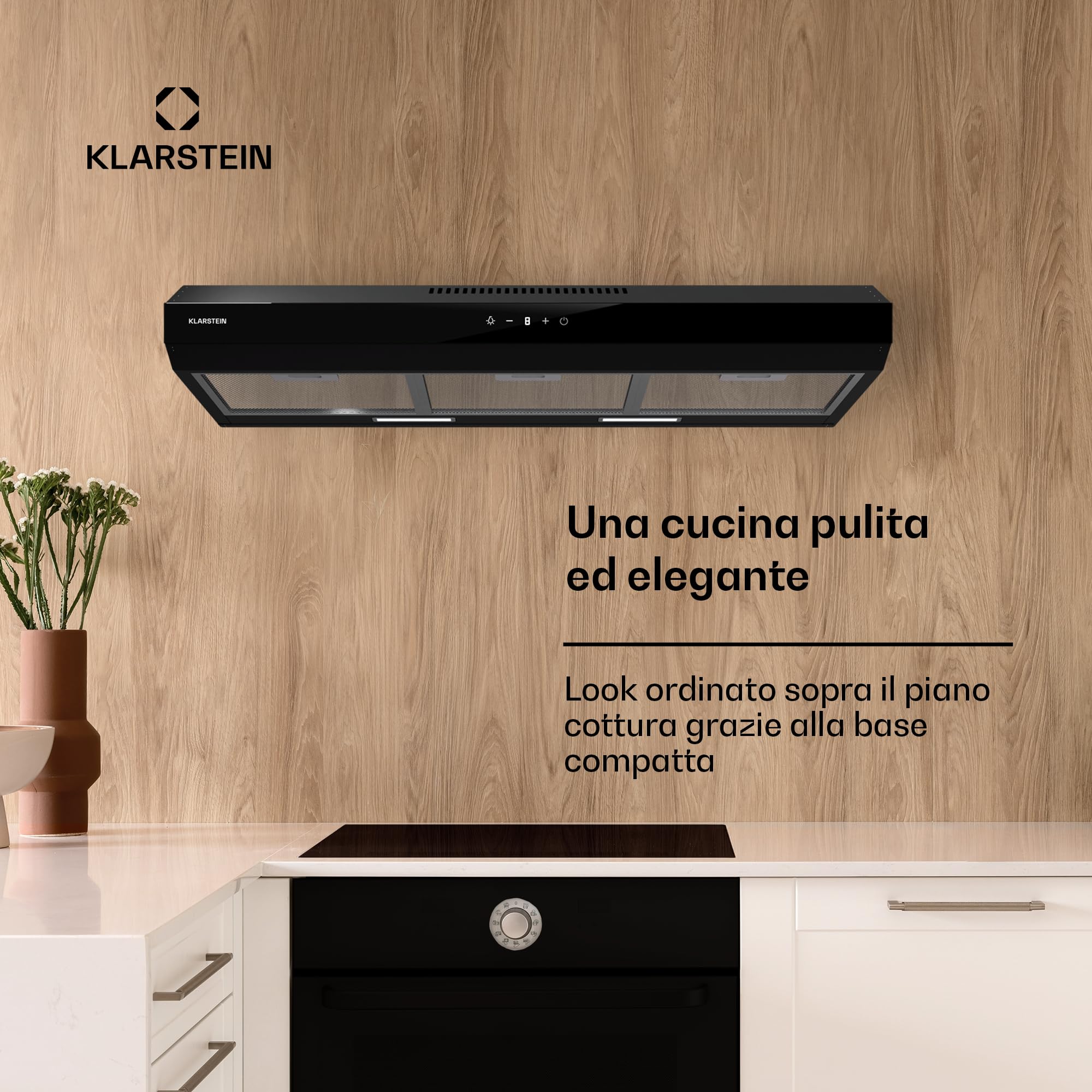 Klarstein Cappa Aspirante a Incasso, Cappa Cucina con Filtro, Cappa Aspirante Cucina in Alluminio, Cappa da Parete con Flusso d'Aria 175m³/h, Illuminazione LED, Timer, Cappa Aspirante Filtrante