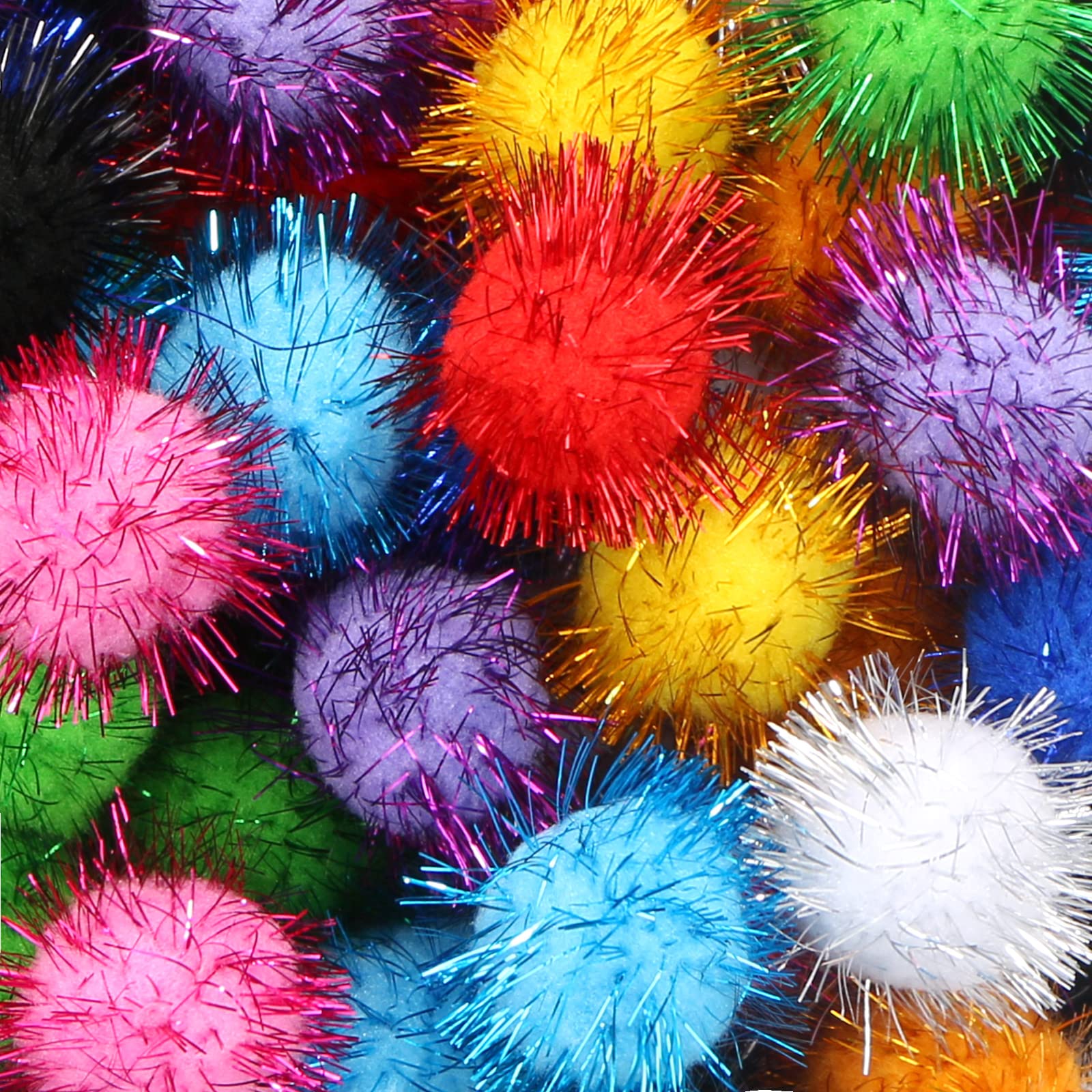 CABAX 1.8'' Assorted Color Sparkle Balls, Tinsel Pom Poms Puff Balls Glitter for Cat Kittens Toys DIY Christmas, 100 Pcs - Image 5