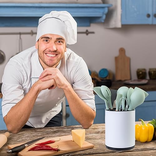 Miniatura 2 de Soporte para utensilios de cocina, extra grande, giratorio de 360, para encimera, organizador de acero inoxidable, almacenamiento de cubiertos,