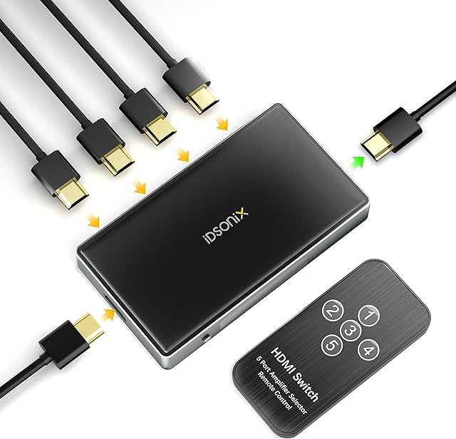 iDsonix HDMI Switch 4K, 4K@60HZ HDMI Splitter, 5 in 1 out HDMI Switcher, HDMI Switcher 4K with Remote for TV, PS5/PS4/PS3, Laptop/PC DVD Blu-Ray Xbox Roku HDTV