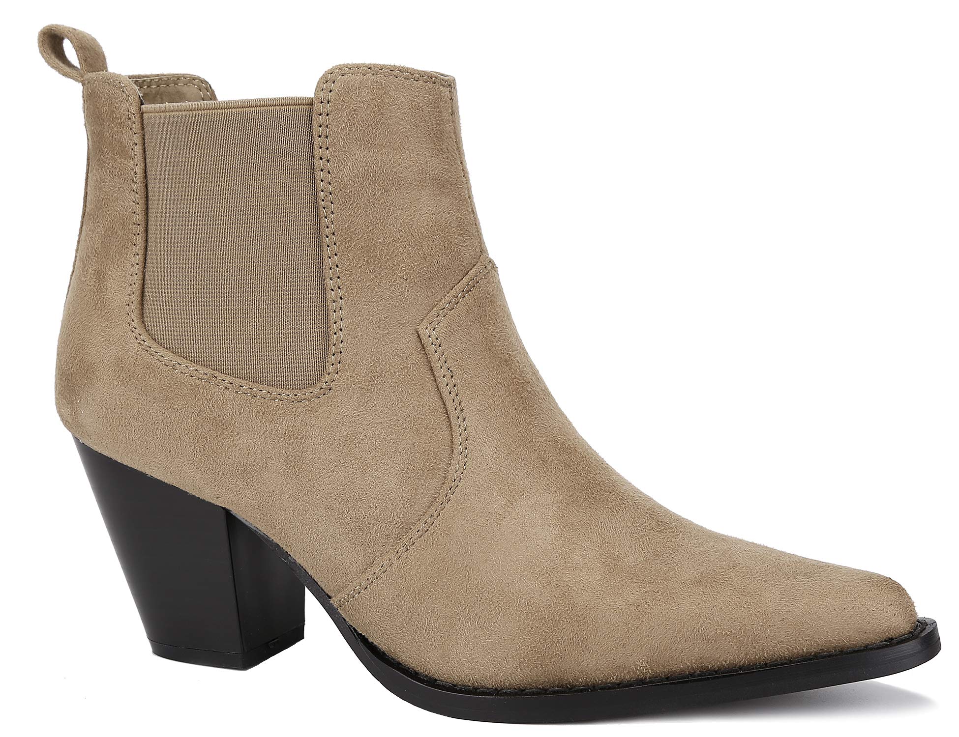 MaxMuxun Women's Chelsea Ankle Boots Pointed Toe Fall Winter Western Boots Low Heel Booties for Women