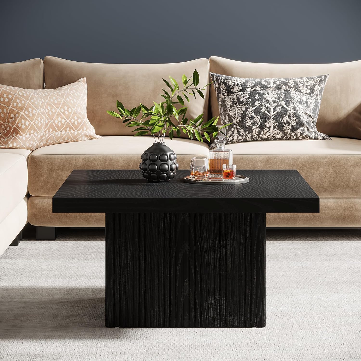 Tribesigns Square Coffee Table, 31.5-Inch Fluted Coffee Table, Mid-Century Modern Living Room Table, Large Cocktail Table for Living Room, Easy Assembly, Black