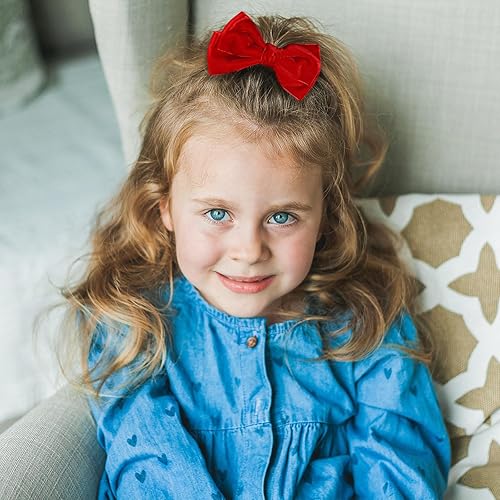 Miniatura 5 de Lazos de terciopelo rojo para el cabello, pinzas de cocodrilo, horquillas para el pelo de 4 pulgadas para niñas, regalo de Navidad, San Valentín,