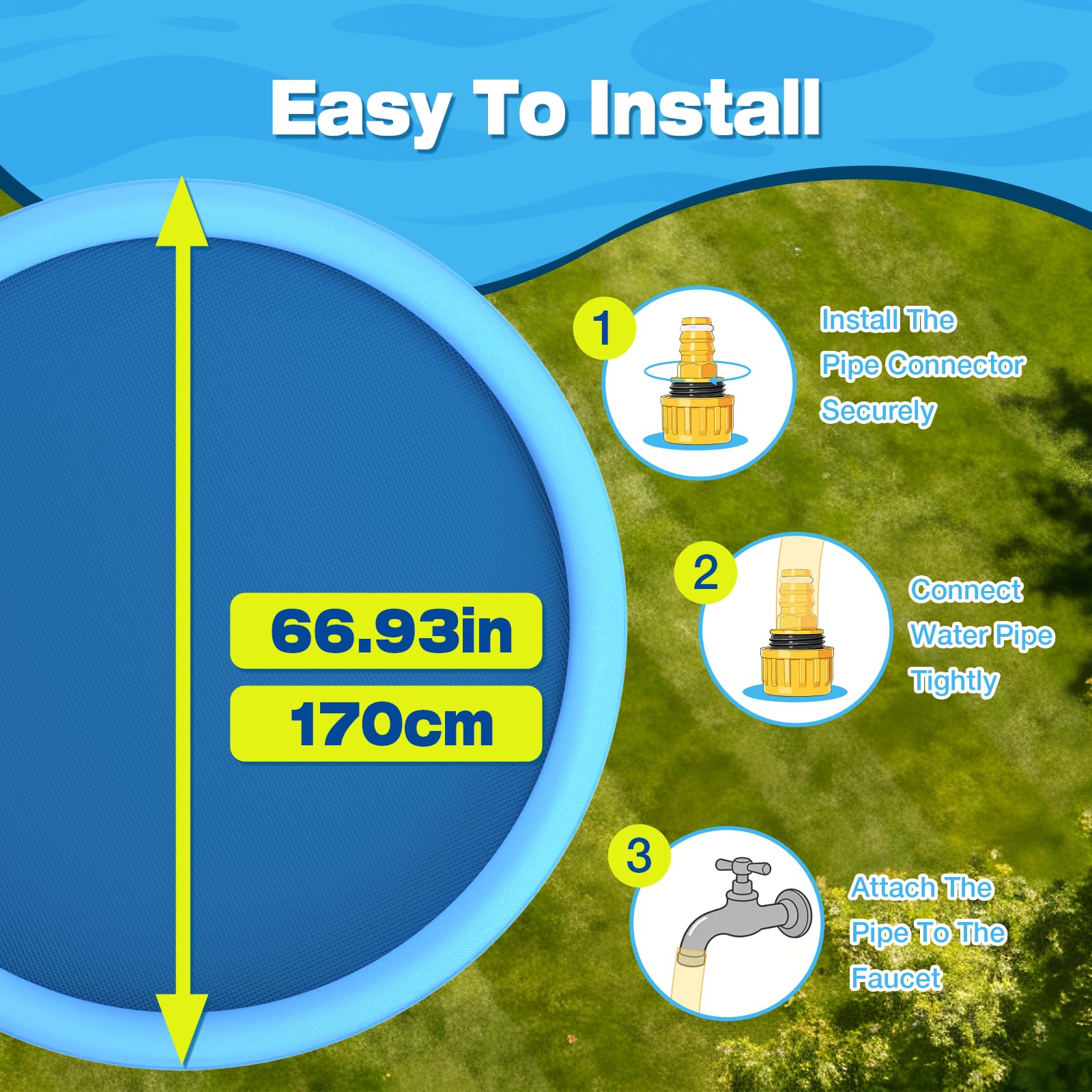 Tappetino resistente per cani, 170,2 cm, spesso, atossico, in PVC, antiscivolo, resistente agli strappi e spruzzatore per cani, piscine per cani resistenti all'usura