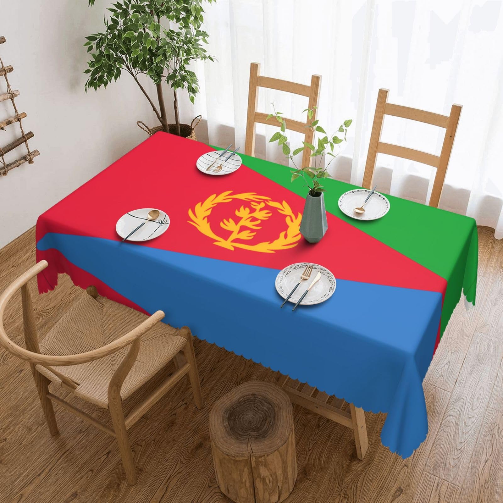 HLSBSSL Eritrean flag Patterned square lace tablecloth, wrinkle-resistant and durable, suitable for dining tables, parties, etc.