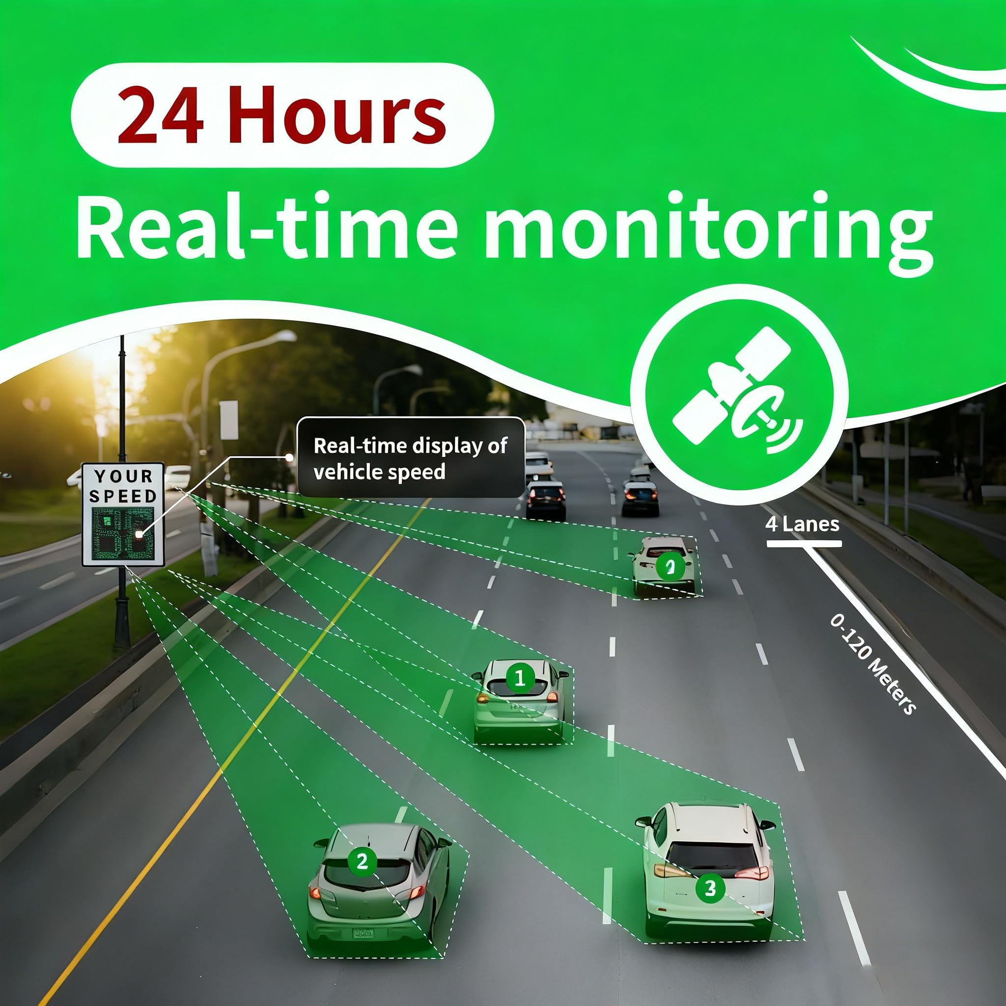 Cartel de Velocidad con Tecnología Radar y Energía Solar, Pantalla Grande para Gestión de Tráfico en Instalaciones Logísticas