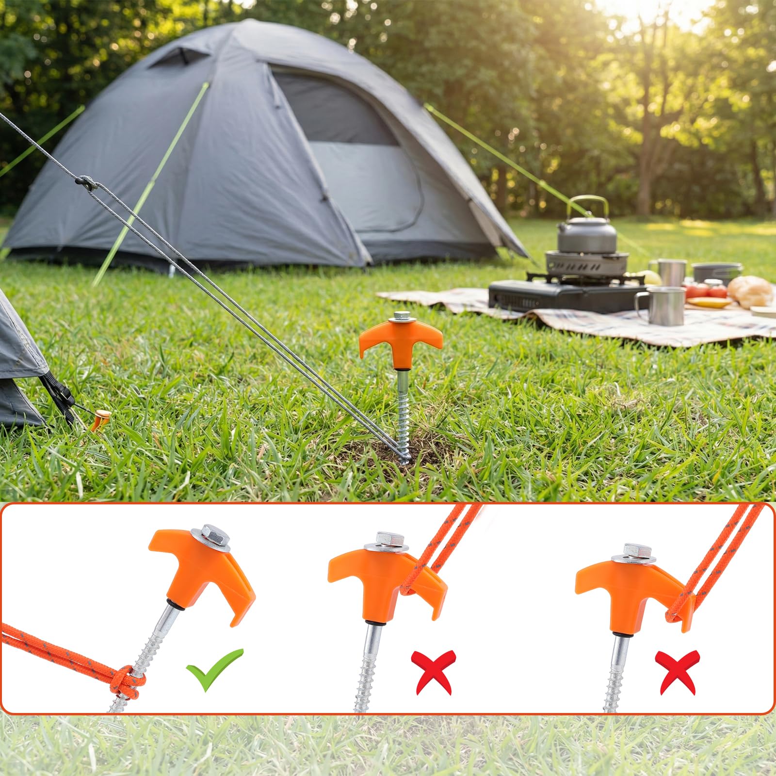 24 Stück Zeltheringe Set, Heringe Erdnägel Stabil Drehbare Zeltheringe mit Gewinde Schraubheringe für Camping Zelte