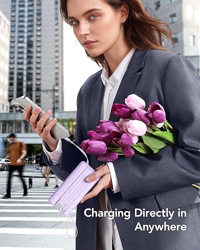 Miniatura 4 de VRURC Cargador portátil de 10000 mAh, banco de energía con pantalla LED delgada, batería de 5 salidas y 2 entradas, cables micro y USB C integrados