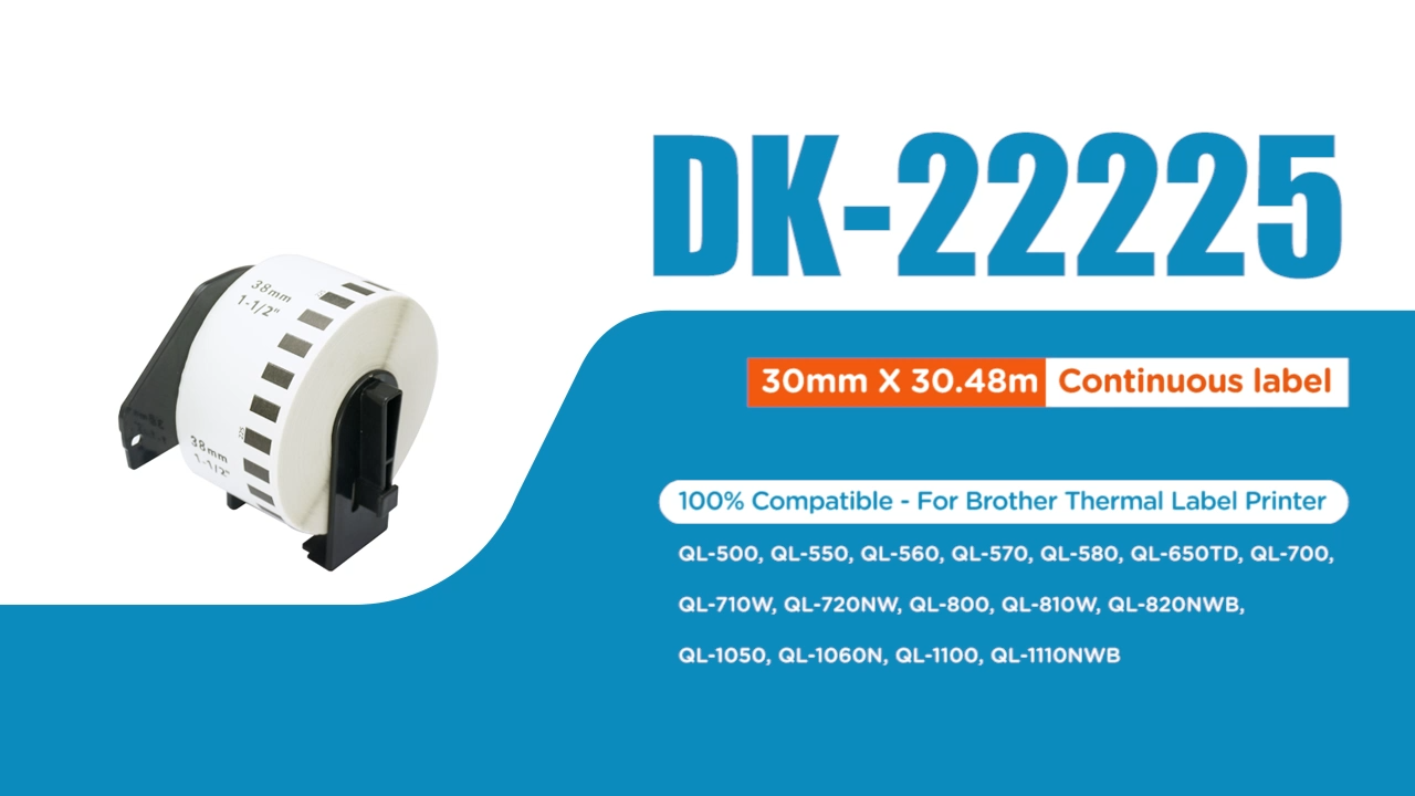 BETCKEY - 6 Rollen DK-22225 Endlosetiketten (Papier) Kompatibel mit Brother, 38mm x 30.48m, 6 Etiketten für Brother QL Etikettendrucker