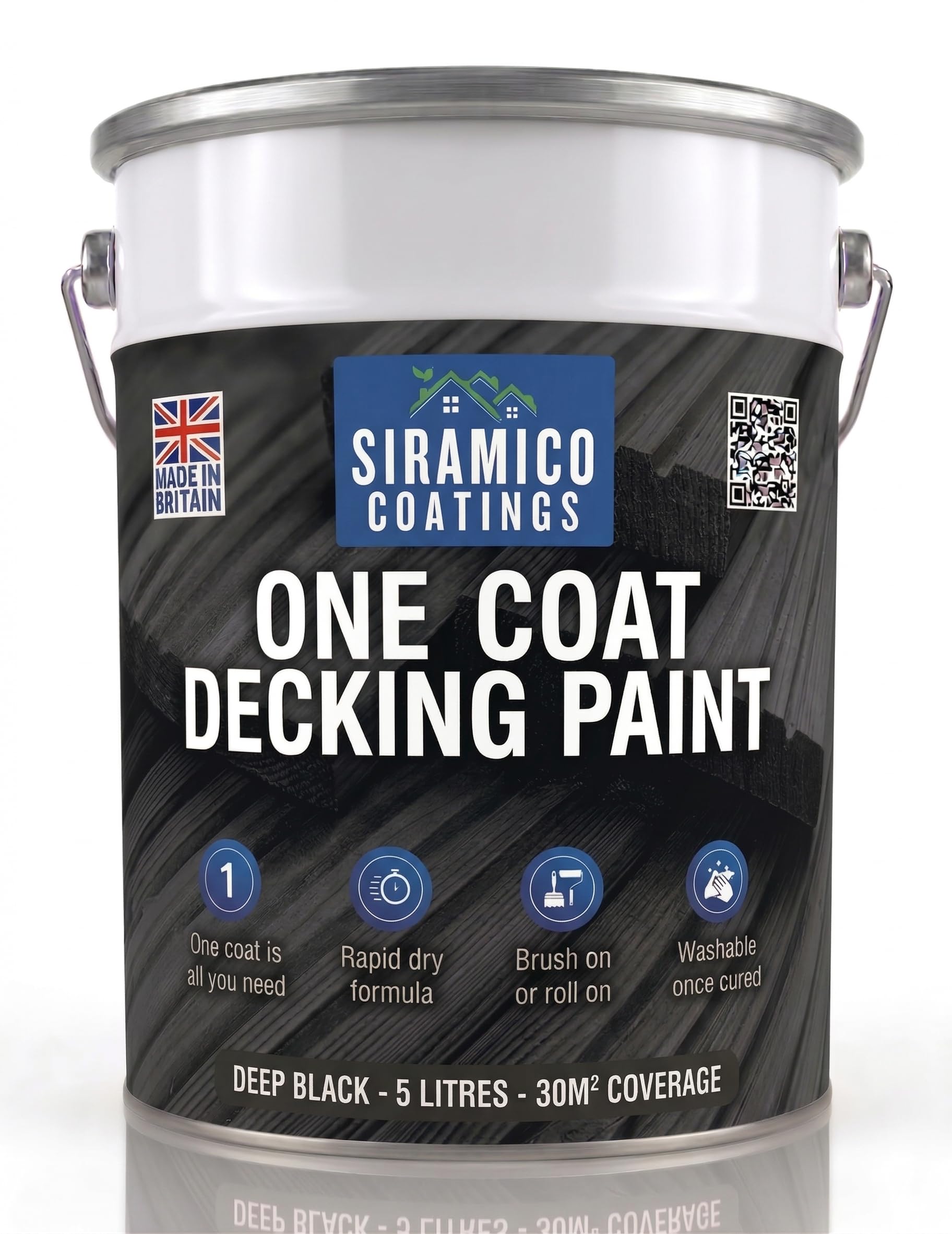 SIRAMICO COATINGS One Coat Anti-Slip Decking Paint | 5 Litres | 7 Luxury Colours I Mould & UV Resistant Formula | White - Grey - Sage Green - Black - Brick Red (BLACK)