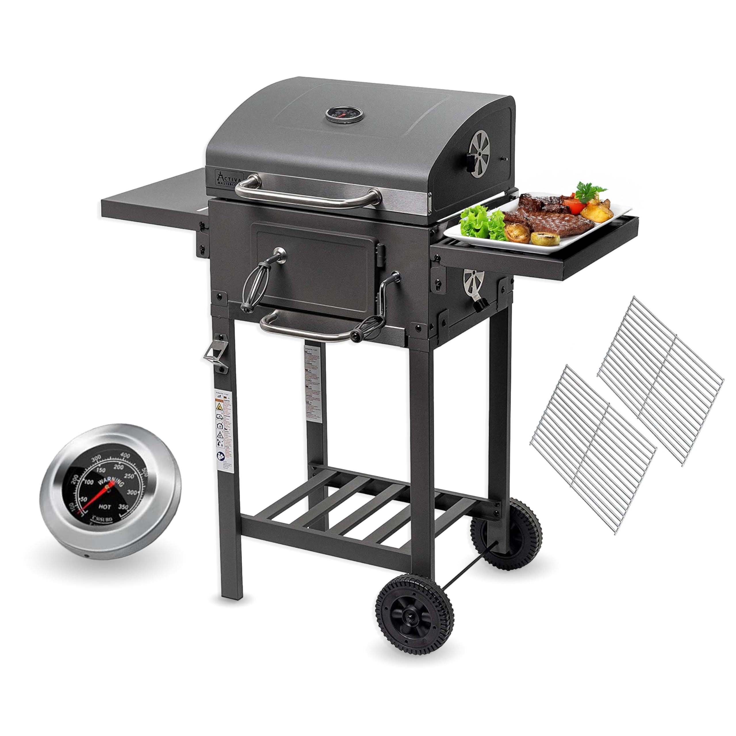 ACTIVA Holzkohlegrill Angular Smart I Holzkohlegrill mit Deckel, verstellbarer Kohlewanne & Thermometer I Grillwagen für ein gelungenes Barbecue