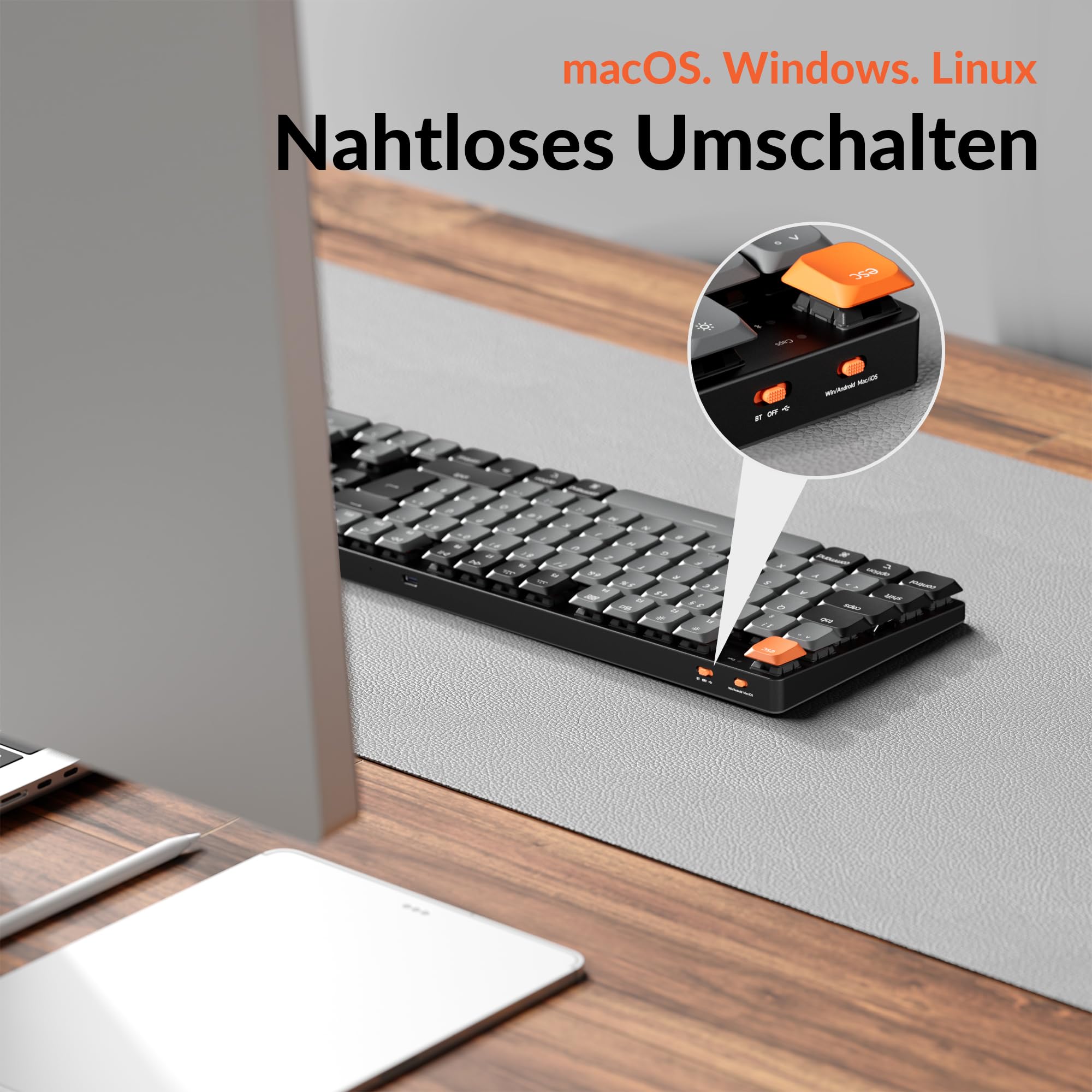 Keychron K5 Version 2 QMK Kabellose Low-Profile Tastatur, 100%-ISO-DE-Layout, RGB, Bluetooth 5.2/USB-C, Shine-Through Tastenkappen, QWERTZ-Tastatur für Mac/Windows/Linux, Milk POM Braun Schalter