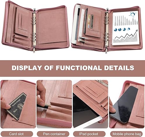 Miniatura 7 de KISSKI H Olvido - Carpeta A5 para mujer, carpeta de cuero vegano con 6 anillos, organizador de documentos de cuero de negocios de 10.62 x 7.67