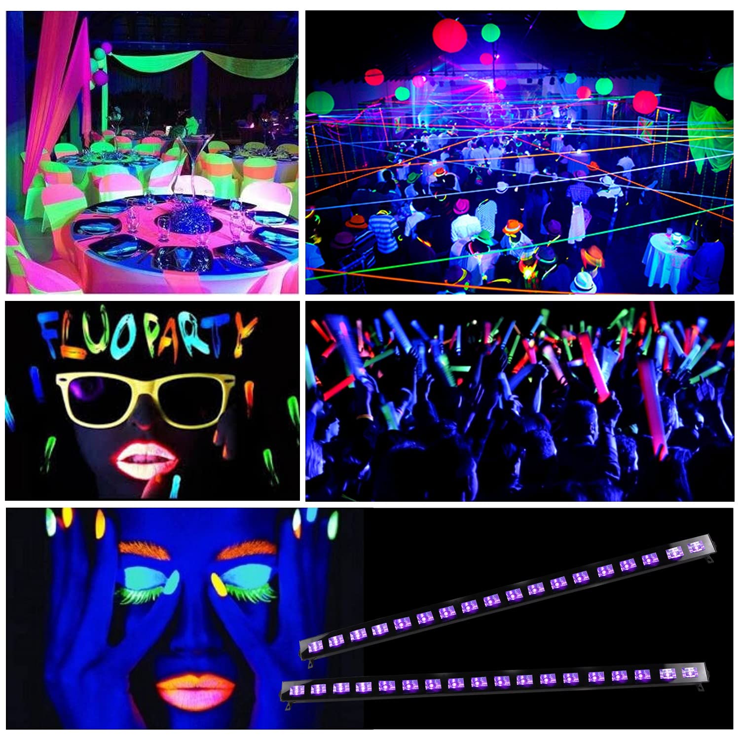 Ibiza light - Pack de 2 Barres Ultraviolets LED-UVBAR18 Puissante 18x3 W UV - DJ Soirée Fête Annimation Anniversaire Fluo Blanc Lumière Noire Mariage Discothèque