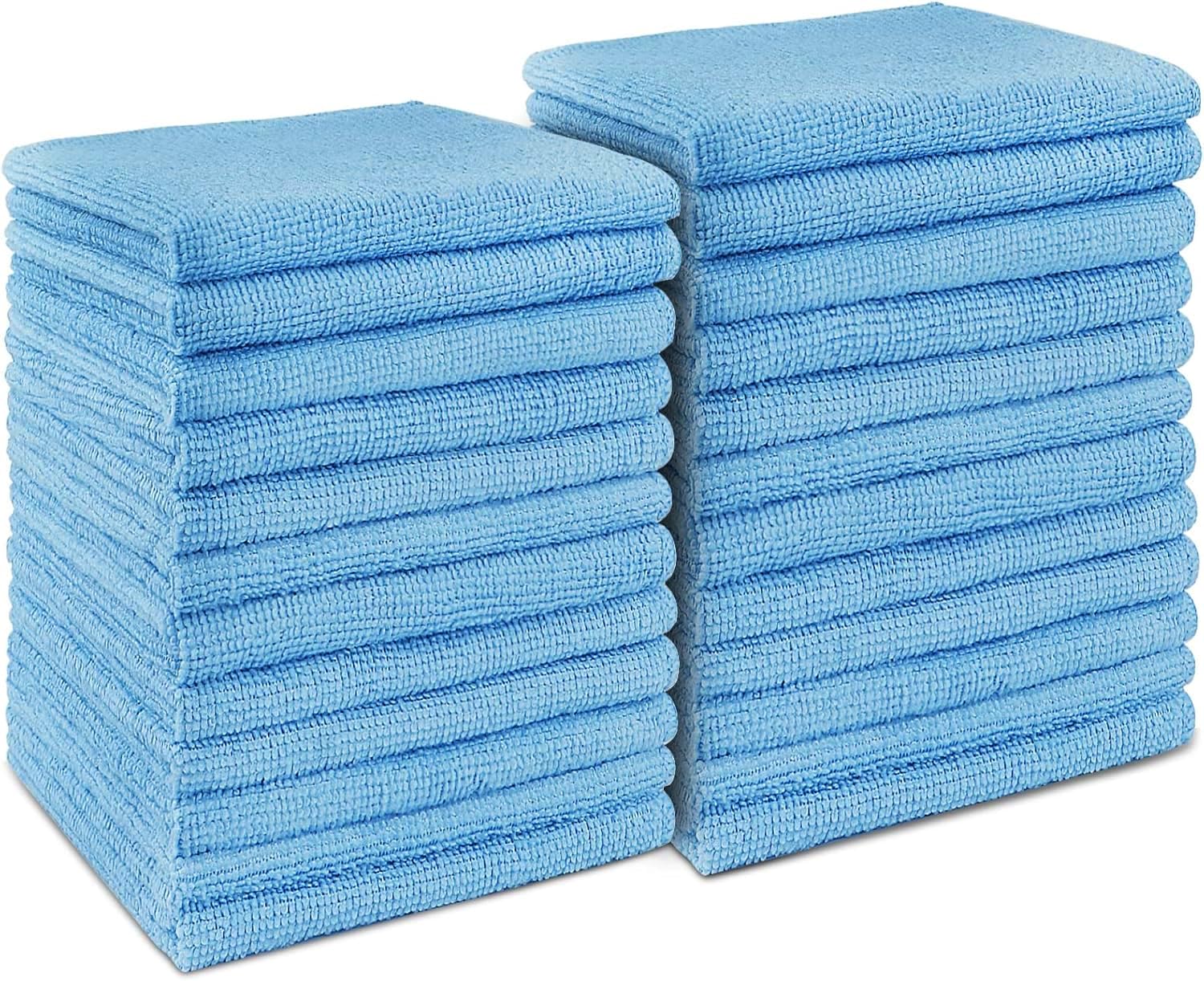 AIDEA Microfiber Cleaning Cloths-24PK, Soft Absorbent Cleaning Rags, Lint Free Streak Free Microfiber Cloth for House, Kitchen, Car, Window, Gifts, Blue Dish Rags(11.5in.x11.5in.)