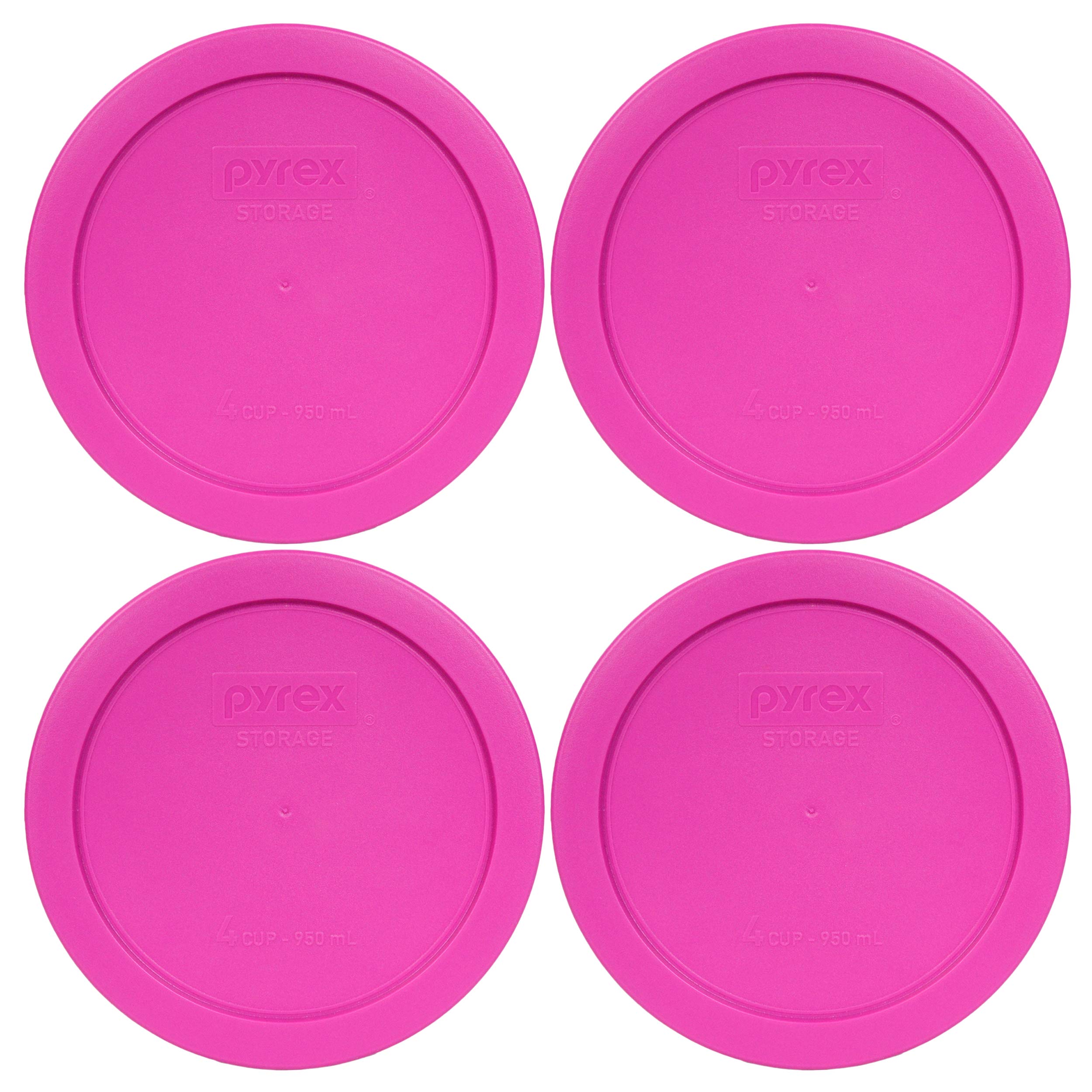 Pyrex 7201-PC 4 Cup Pink Food Storage Replacement Lids (4-Pack) - Made in USA