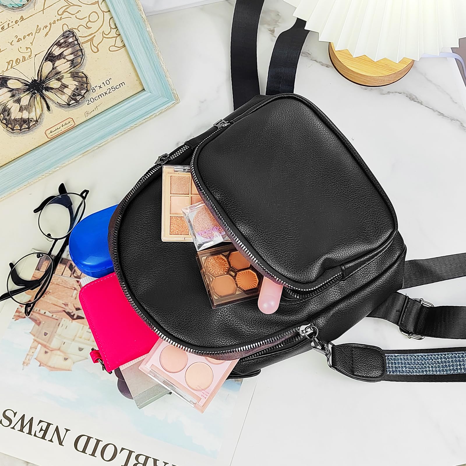Petit sac à dos pour femme en cuir synthétique - Petit sac à dos pour femmes et filles - Petit sac à dos élégant pour le shopping, les voyages, la randonnée
