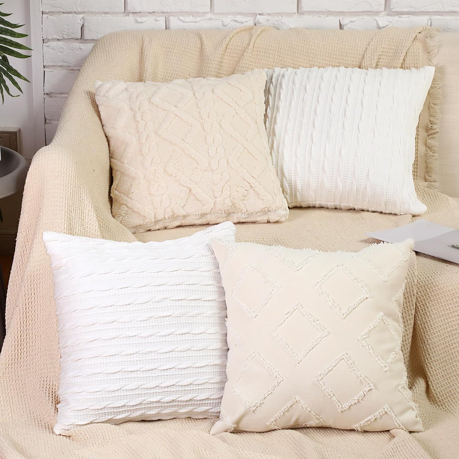 Mixweer 4 Pieces Neutral Decorative Throw Pillow Covers 18