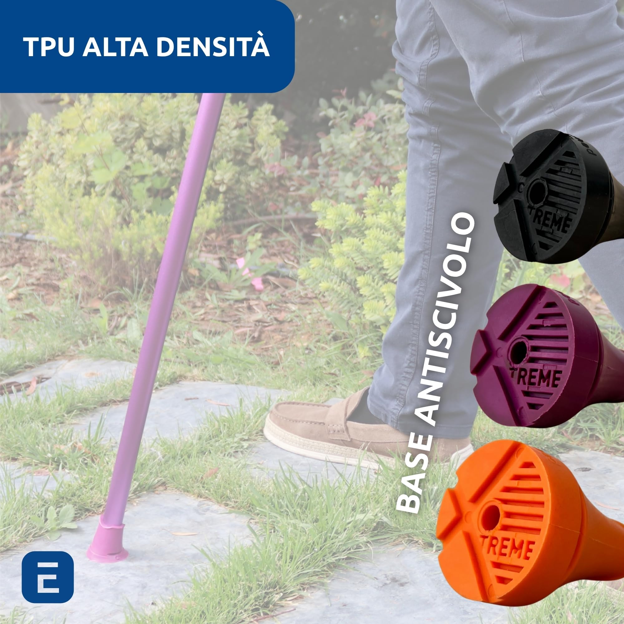 INDESmed Xtreme 2x gommini per stampelle e per bastone da passeggio - Massima aderenza e resistenza, Realizzato in TPU ad alta densità - Gommini antiscivolo 22mm (Viola)