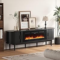 Vista 7 de Soporte de TV con Chimenea Estriada de 70″ para TVs de 80″, Control Remoto y Táctil, Colores de Llama Ajustables y Control de Temperatura, Centro