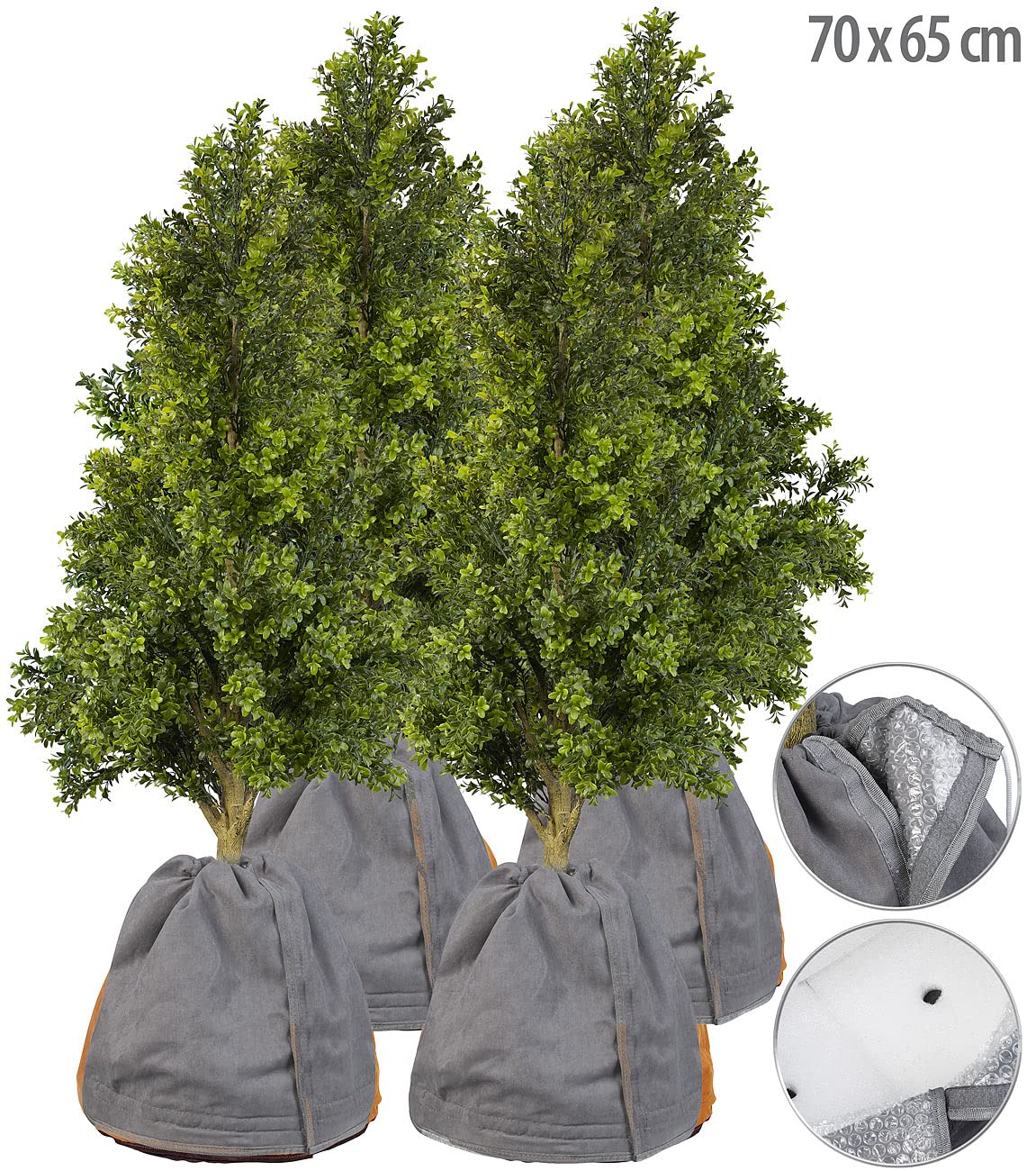 Royal Gardineer Topfabdeckung: 4er-Set XL-Thermo-Topfschutz für Pflanzen, 70x65cm, Drainage,anthrazit (Kälteschutzvliese, Winterschutz Hauben, Gewächshaus)