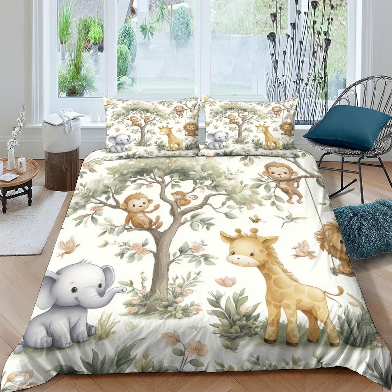 Ctjqhvkz Style-6 3D Printed Jungle Animal Fitted Sheet Microfiber Soft Giraffe Elephant Mattress Cover Bedroom Kids Decor Single（135X200cm）