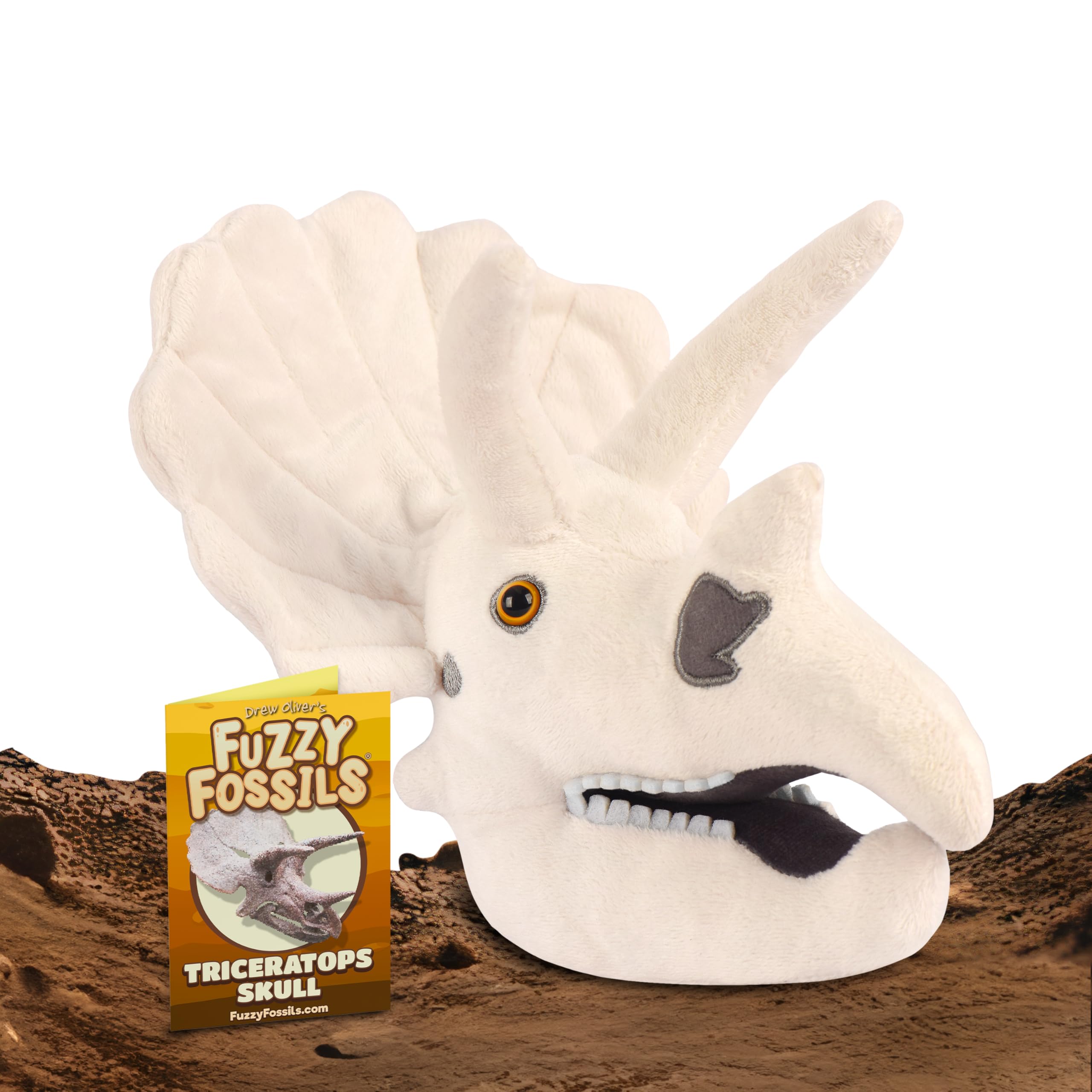 GIANT MICROBES Fuzzy Fossils Triceratops Skull Plush Dinosaur Soft Toy Kids 18cm, White, 6.5 x 6 x 5 inches