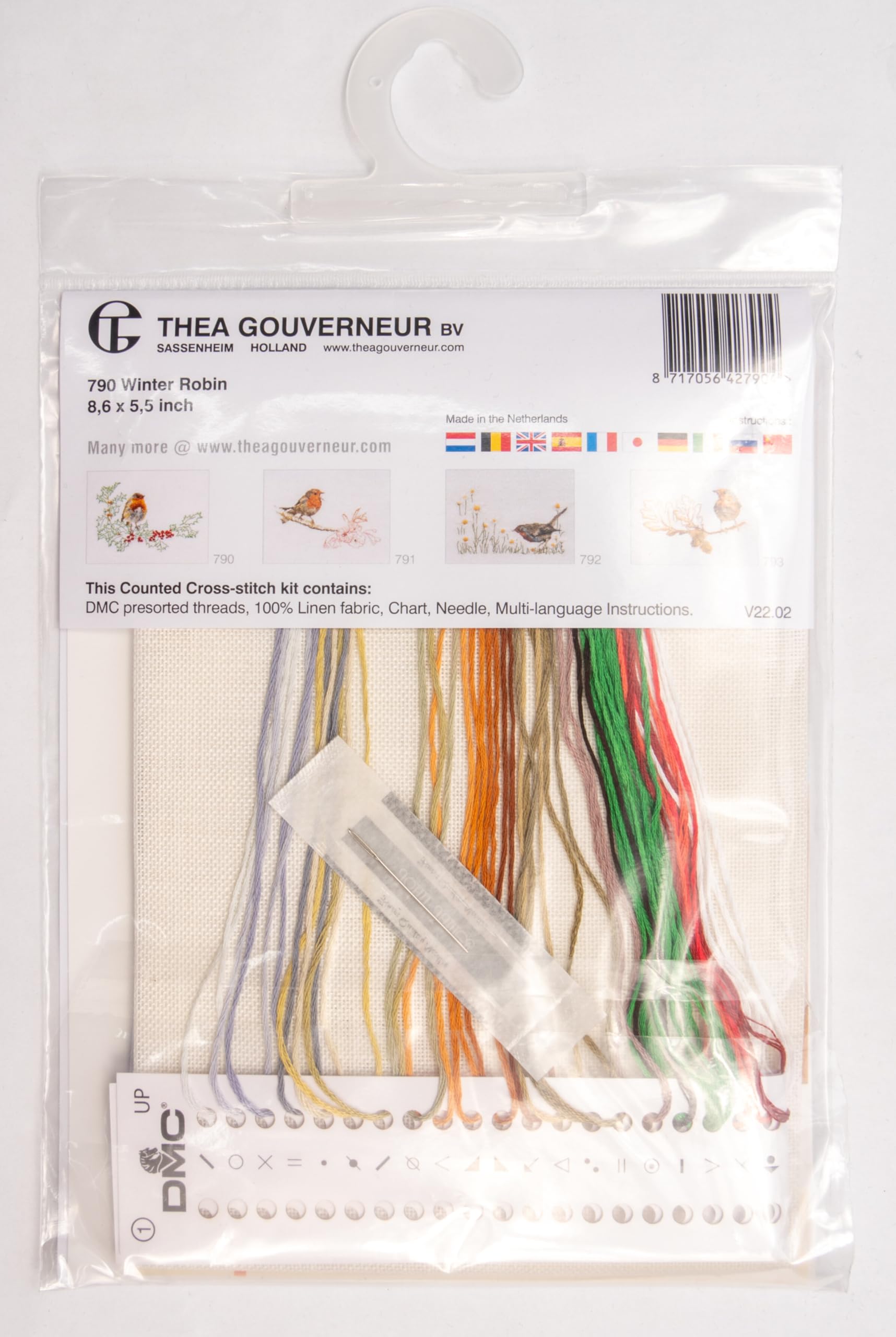 Kit Point De Croix Compté Thea Gouverneur – Oiseau Robin D'Hiver – Lin 32 Fils – 20×15 Cm