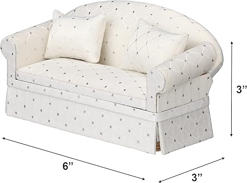 Miniatura 4 de Sofá de casa de muñecas, muebles tapizados en miniatura para sala de estar, sofá biplaza, accesorios para muñecas de 6 pulgadas, escala 112