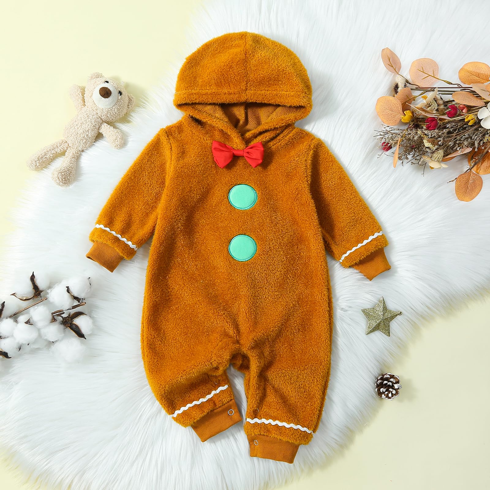 Adobabirl Baby Gingerbread Costume Boy Girl Christmas Outfit Gingerbread Onesie Footies Romper with Hat Cute Cosplay Outfit (Hoodie Gingerbread Costume,6-12 Months)