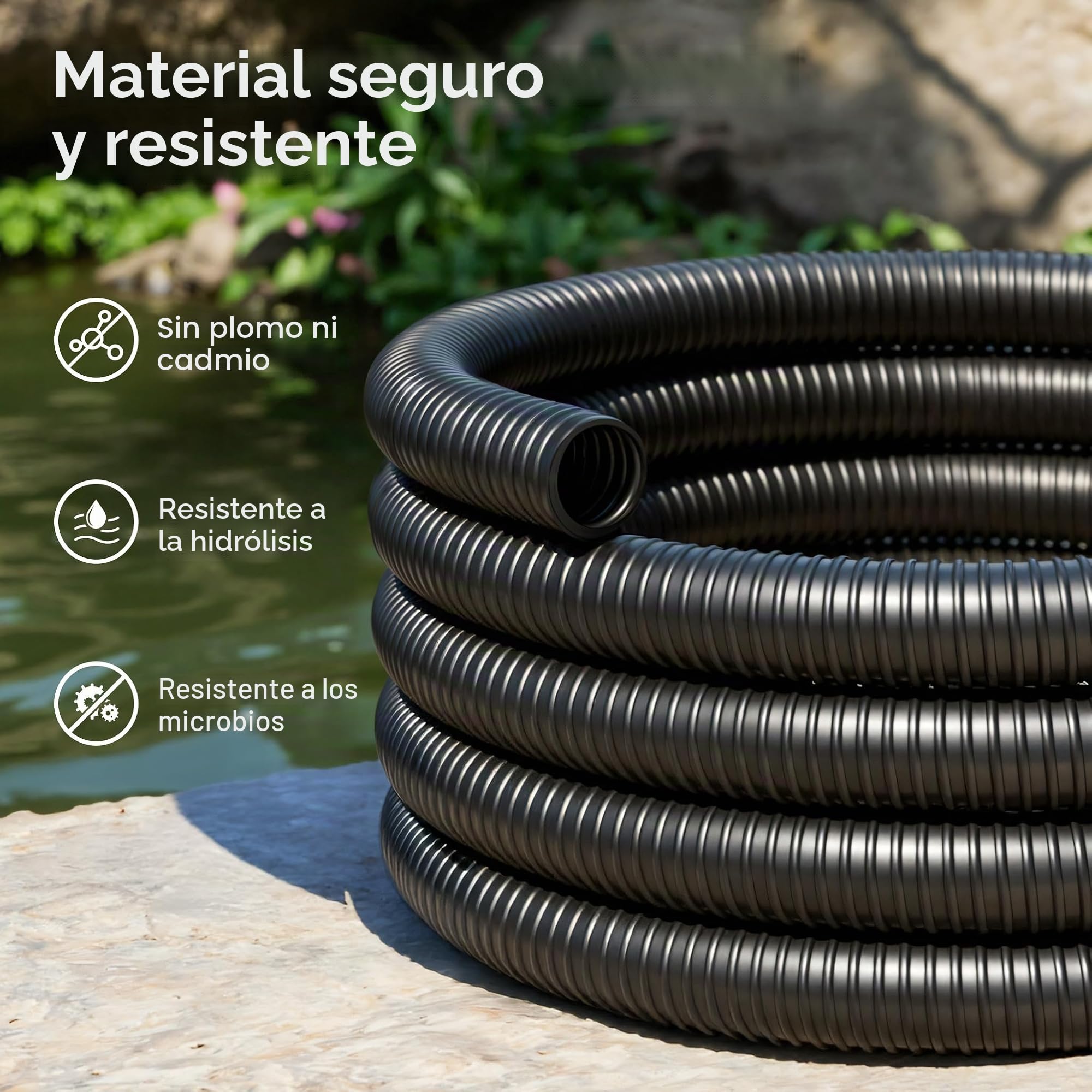 5m Manguera espiral para filtro estanque negro de presión diámetro interior 50mm (2")