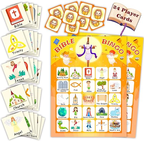 Miniatura 2 de Juego de bingo para 24 jugadores para niños, juego de bingo bíblico y tarjetas de bingo de Acción de Gracias para actividades familiares, escuela,