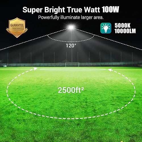 Miniatura 2 de Ustellar Luces de inundación del anochecer al amanecer al aire libre, luz LED de seguridad de 100 W, 10000 lúmenes, luz exterior súper brillante