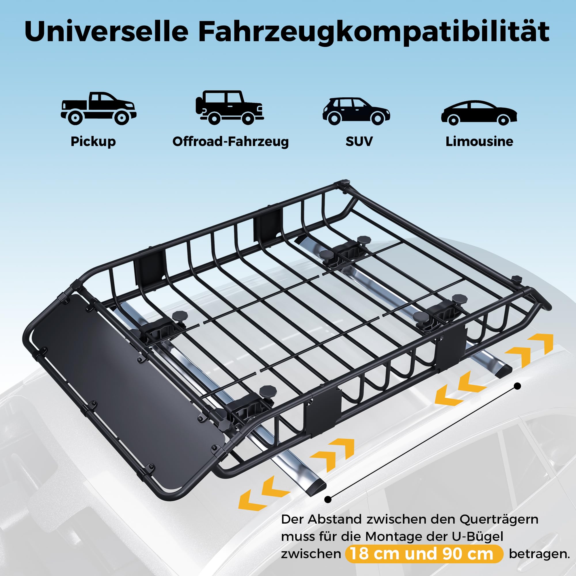 Dachgepäckträger 137 x 86 x 15 cm mit wasserdichter Dachtasche 425L | 90kg Tragfähigkeit, Verstellbare Trennstange, Gepäcknetz, Spanngurte & Schlösser, Universal für SUV Pickup Camping