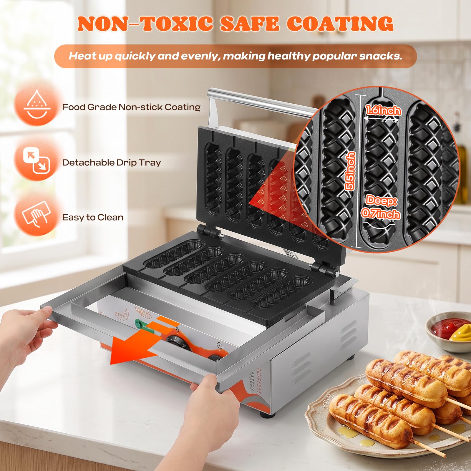 Moongiantgo Máquina para Corn Dog in Acero Inoxidable-6 Pezzi 1550W
