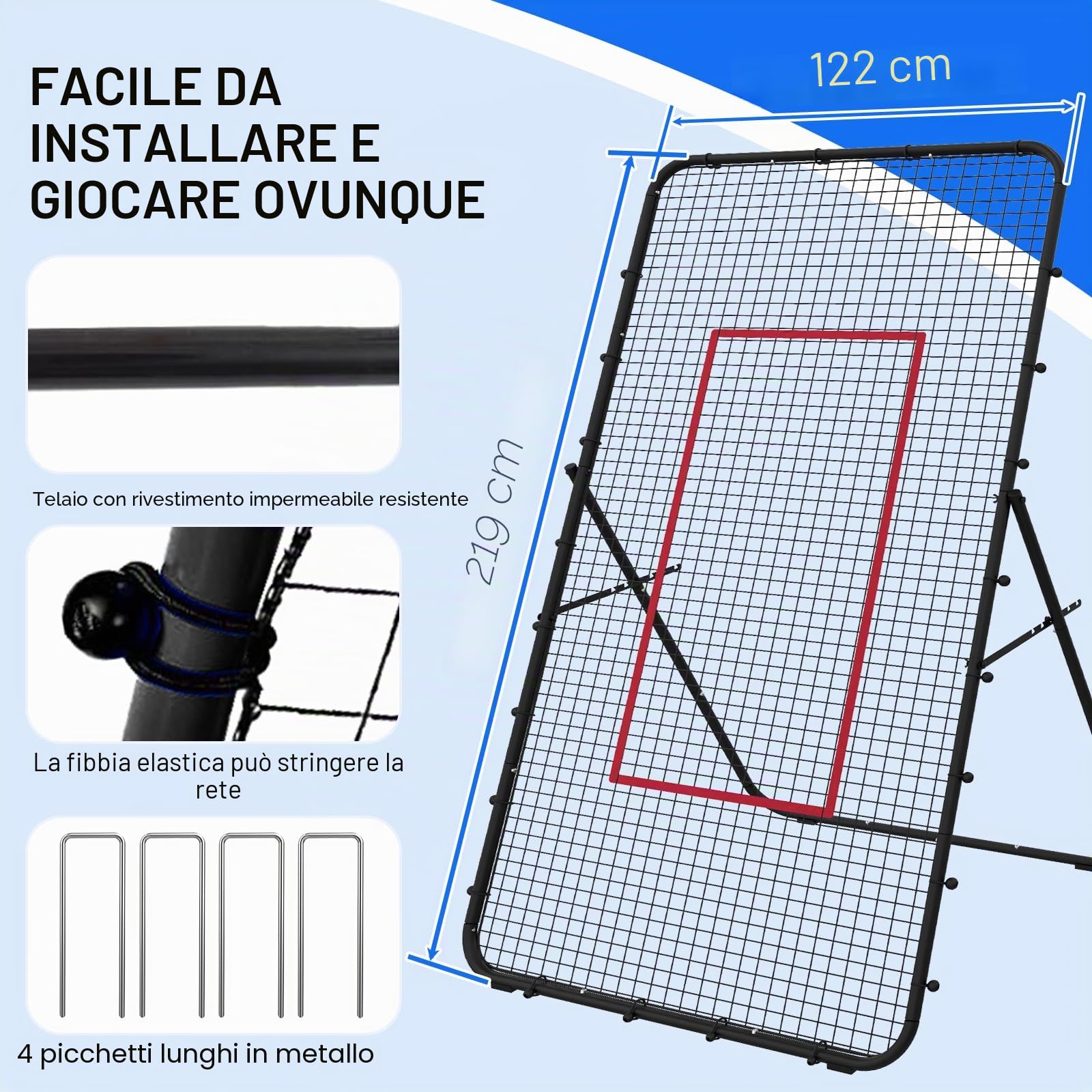 Rete da rimbalzo per pallavolo, regolabile e portatile, 2,8 x 1,2 m, attrezzatura per allenamento da calcio, bersaglio per calcio per bambini e adulti