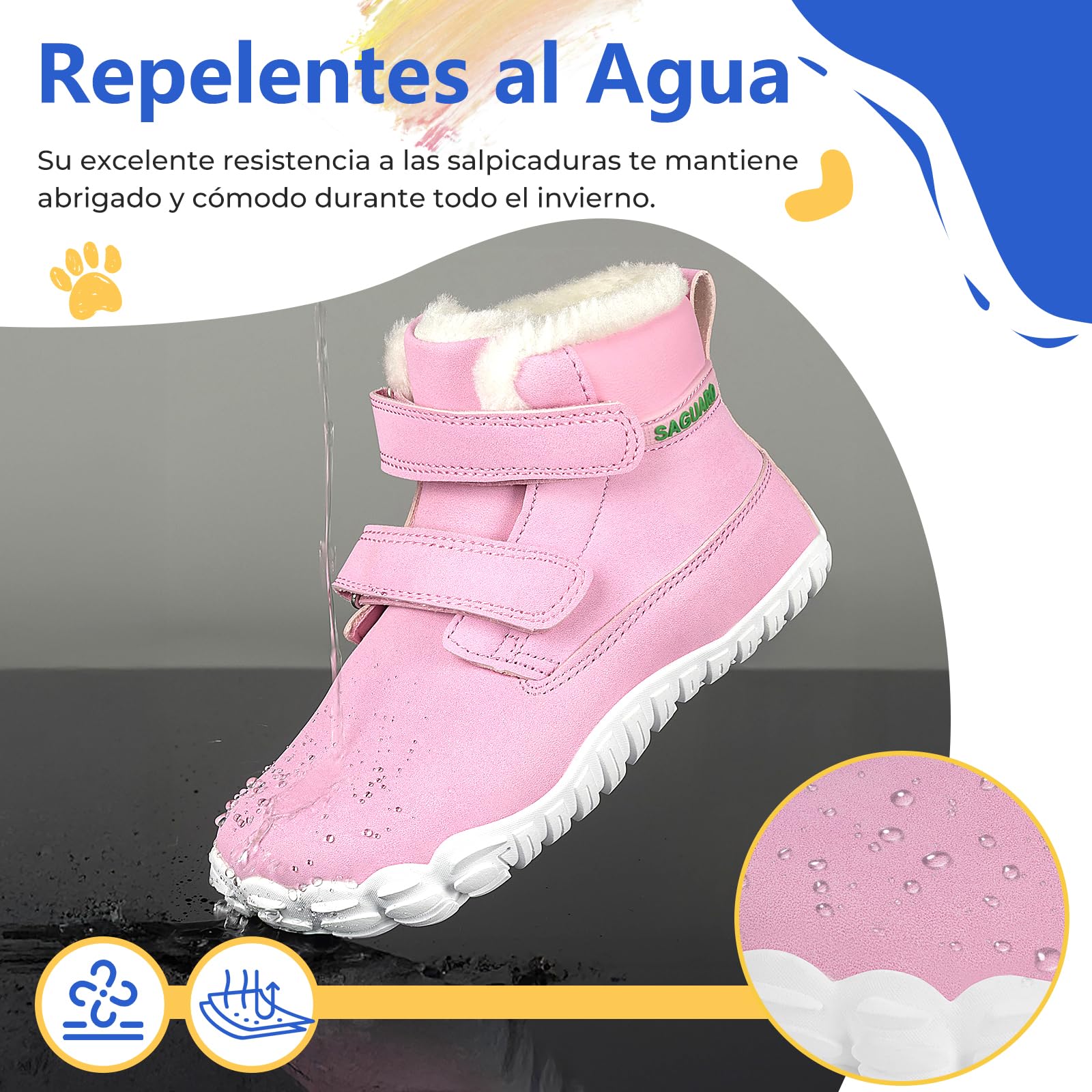 SAGUARO Zapatillas Barefoot Niño Niña Botas Nieve Abrigadas Ligera, 24-36