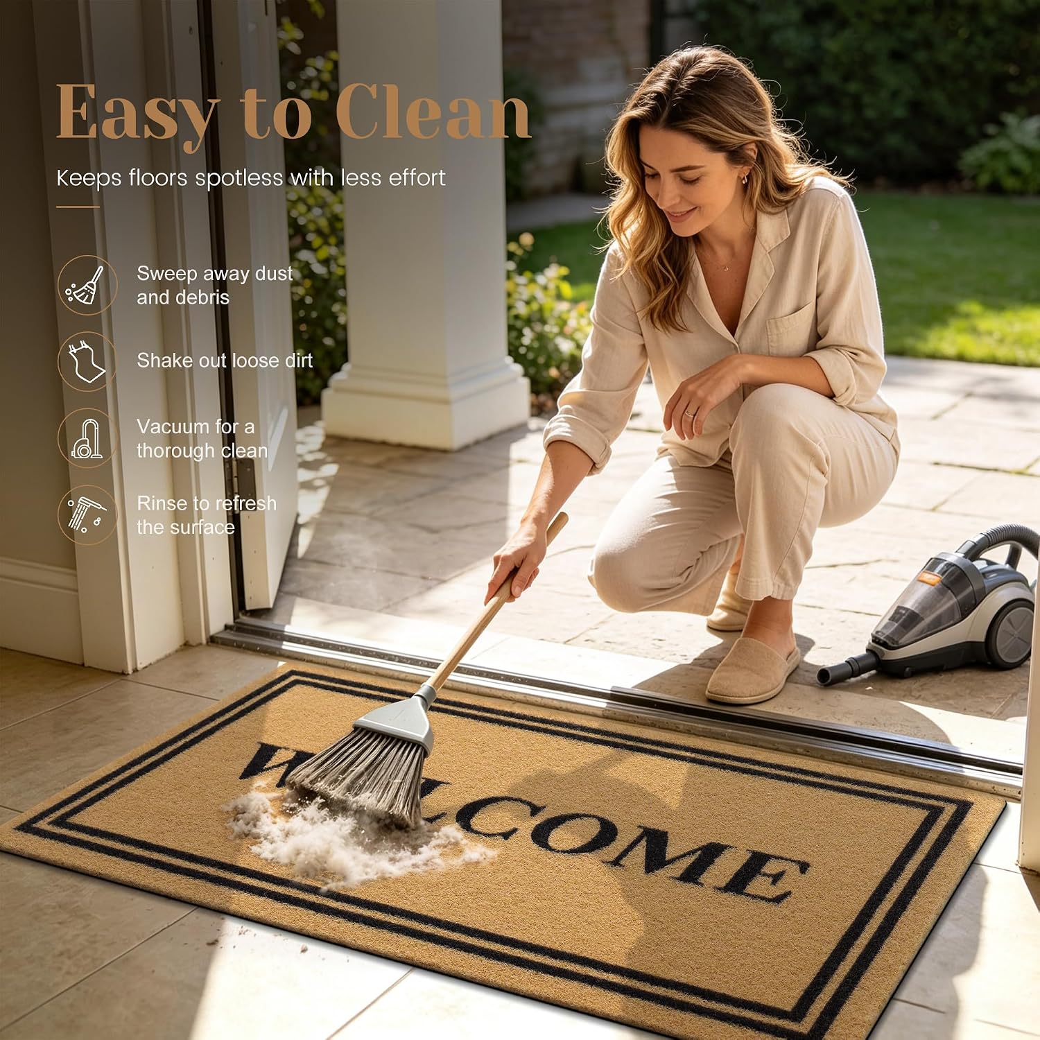 Smiry Front Door Mat Outside Entrance, Sturdy Dirt Trapper, Welcome