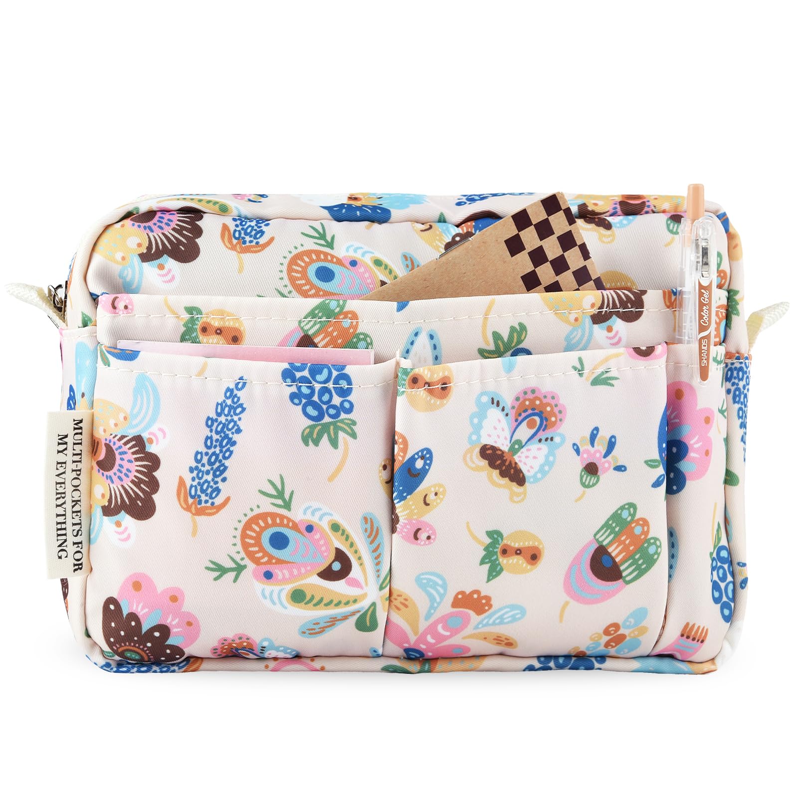 Multi-functional Portfolio Organizer, Waterproof Travel Pouch Zippered Case,Journal Supplies Storage Case for Notebooks,Make-up, Office Supplies.Feather Flower