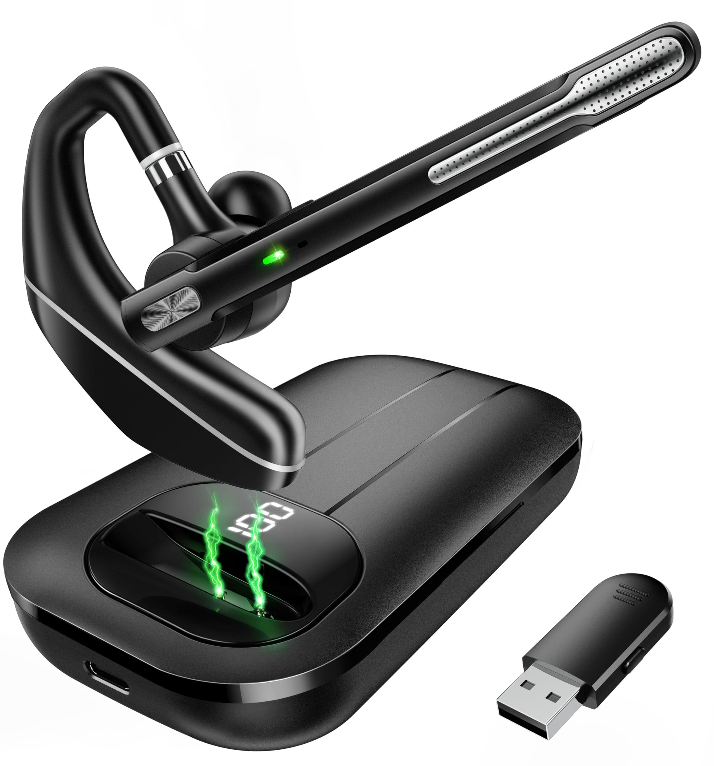 Yukigefe Bluetooth Headset V5.3, Wireless Earbuds with 1000mAh Charging Case, 96 Hours Talk Time, Hands-Free Noise Cancelling Headphones and Dual Microphone for Computers, Mobile Phones