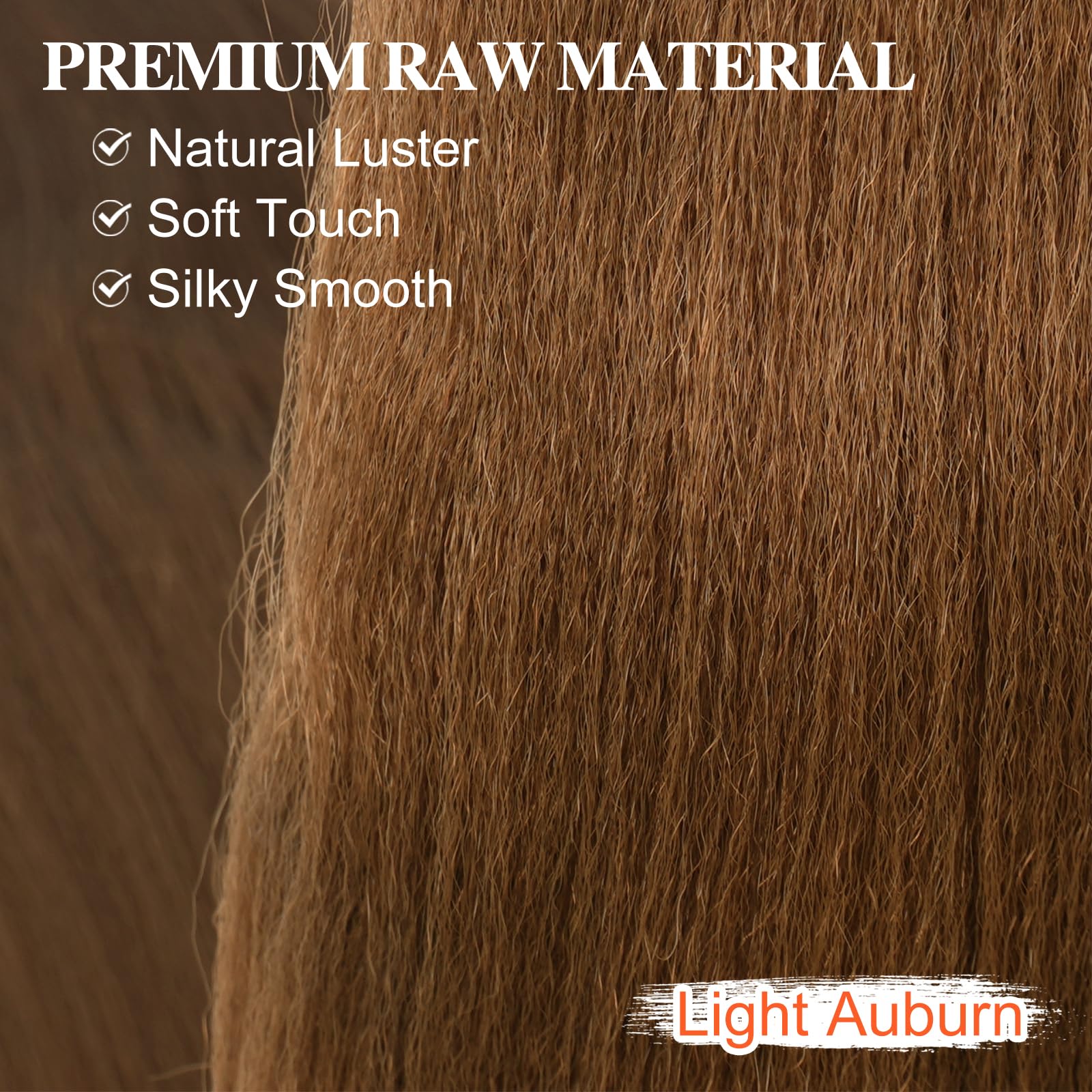 BARSDAR 26 Inch 8 Packs Auburn Braiding Hair Pre Stretched Professional Synthetic Crochet Braiding Hair Extensions Hot Water Setting Yaki Texture -30# Light Auburn - Image 4