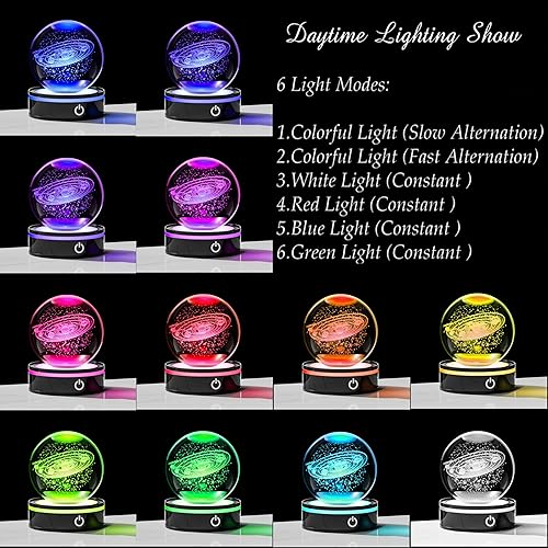 Miniatura 3 de Modelo de sistema solar 3D con bola de cristal, base de lámpara LED, decoración espacial, globo mundial, planetas, esfera, luz nocturna de 3.150 in,