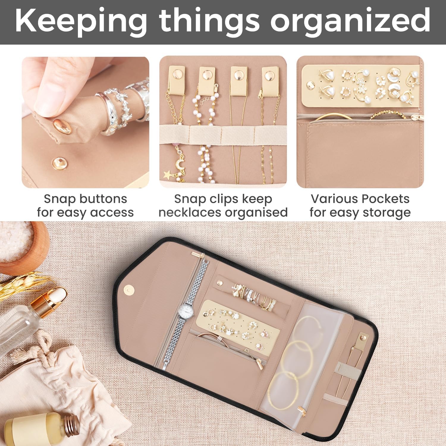 BAGAIL Hanging Toiletry Bag for Women Water-resistant Cosmetic Bag Large Capacity Travel Makeup Organizer for Full-Sized Travel Essentials(Classic Jewelry Bag, Black)