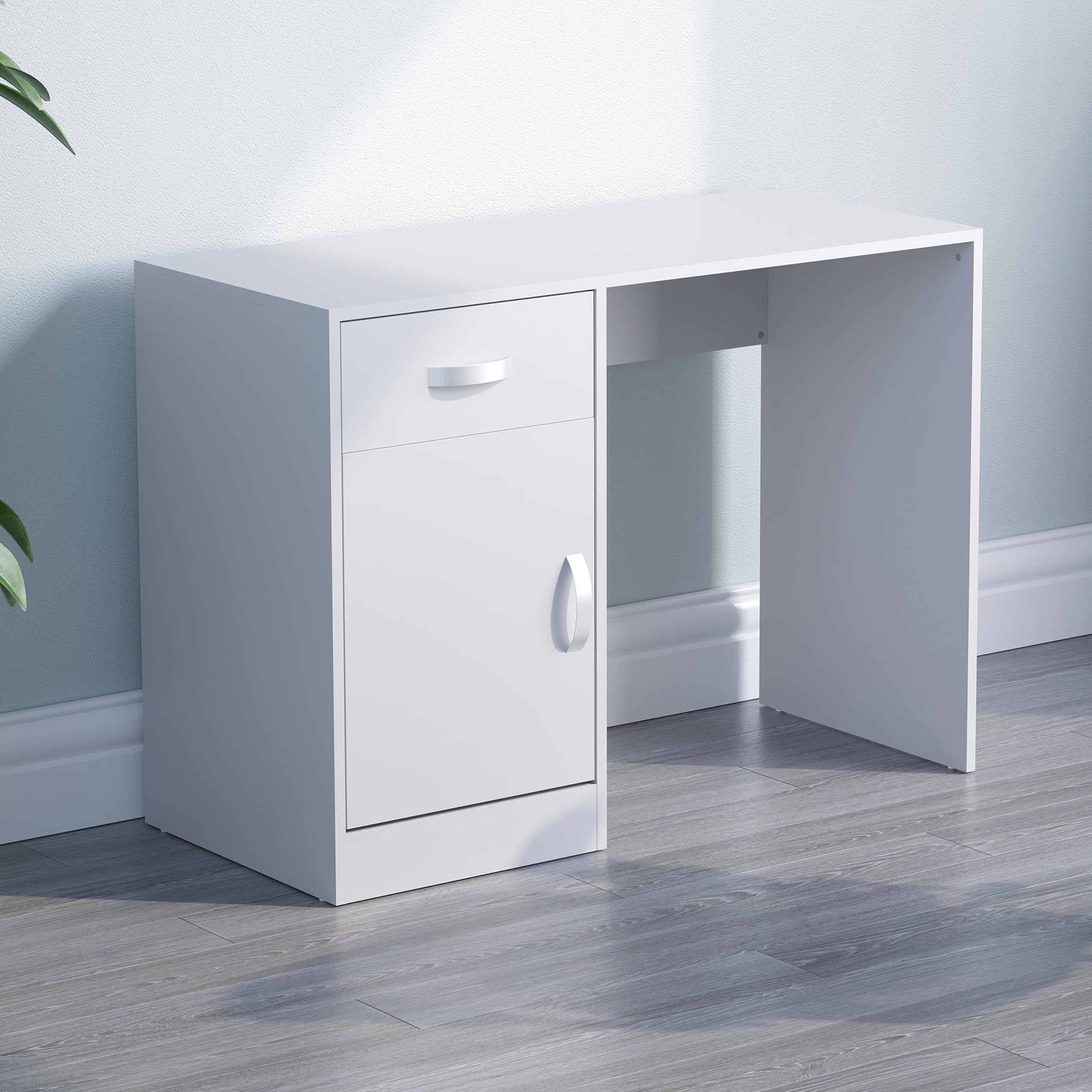 Vida Designs Hudson - Escritorio para computadora con cajón y Puerta, Mesa para PC o Laptop, Estudio de Juegos, estación de Trabajo de Almacenamiento, Muebles de Armario, Color Blanco