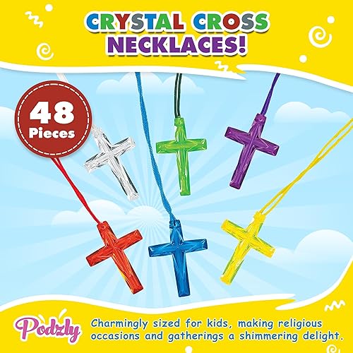 Miniatura 3 de Podzly 48 collares de cruz de cristal, pequeñas cruces de plástico para recuerdos de fiesta religiosa, escuela dominical y escuela bíblica de