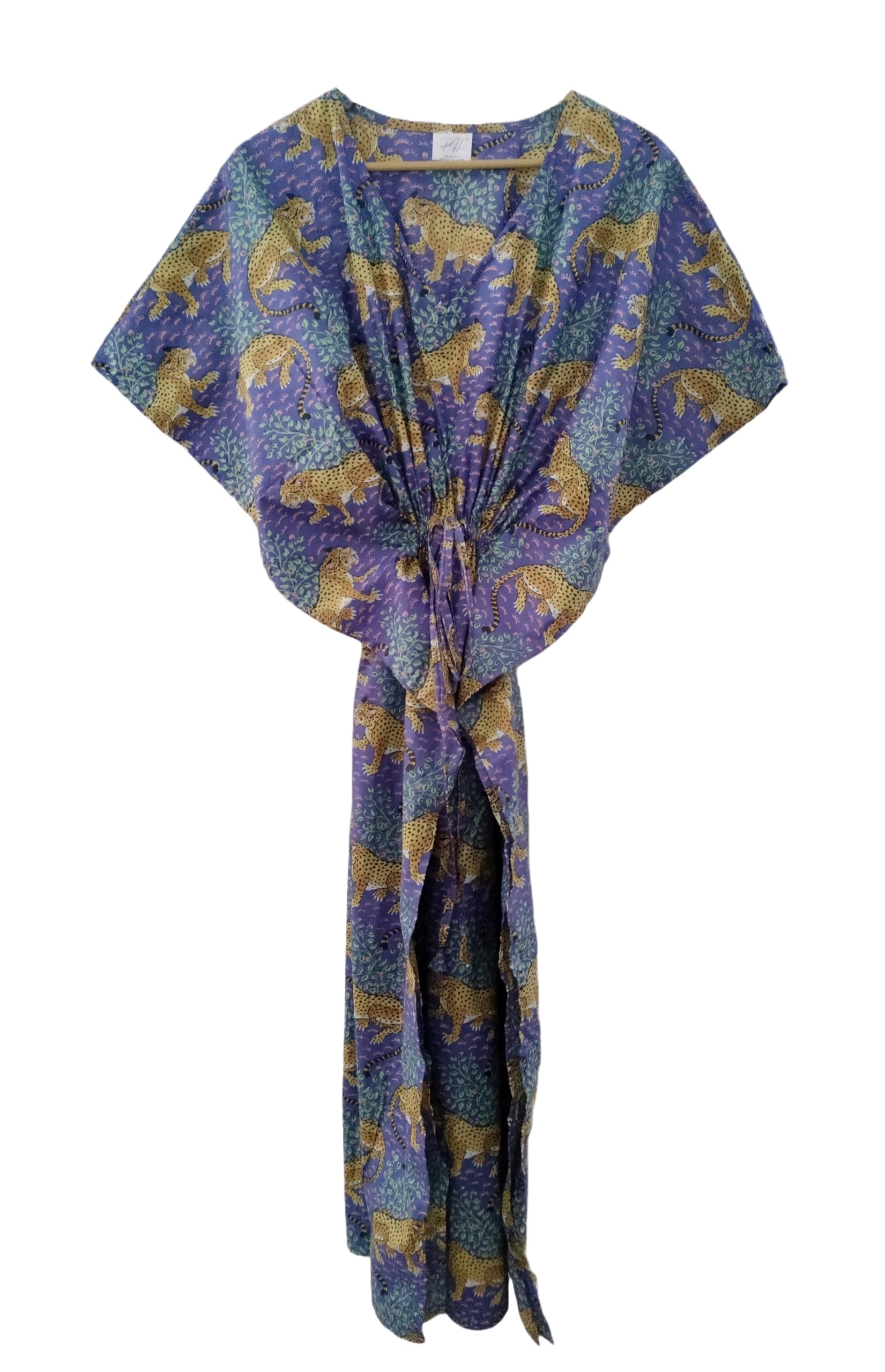 Pranipat HandicraftsBagheera Tiger Print Dress 100% Cotton Maxi Beach cover up nightwear Women Ethnic Caftan Dress